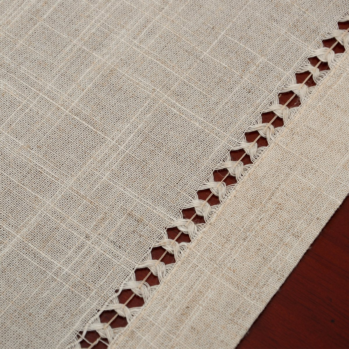 Grelucgo Handmade Hemstitched Natural Rectangle Lace Table Runners Dresser Scarves (14X54 Inch)