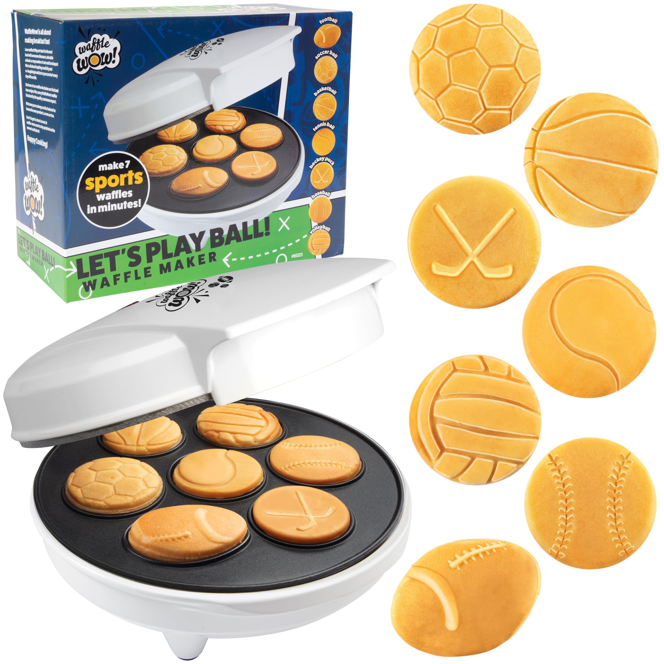 Sports Waffle Maker- Make Breakfast A Slam Dunk For Kids- Bakes 7 Themed Pancakes Including Football, Baseball, Basketball, Socc