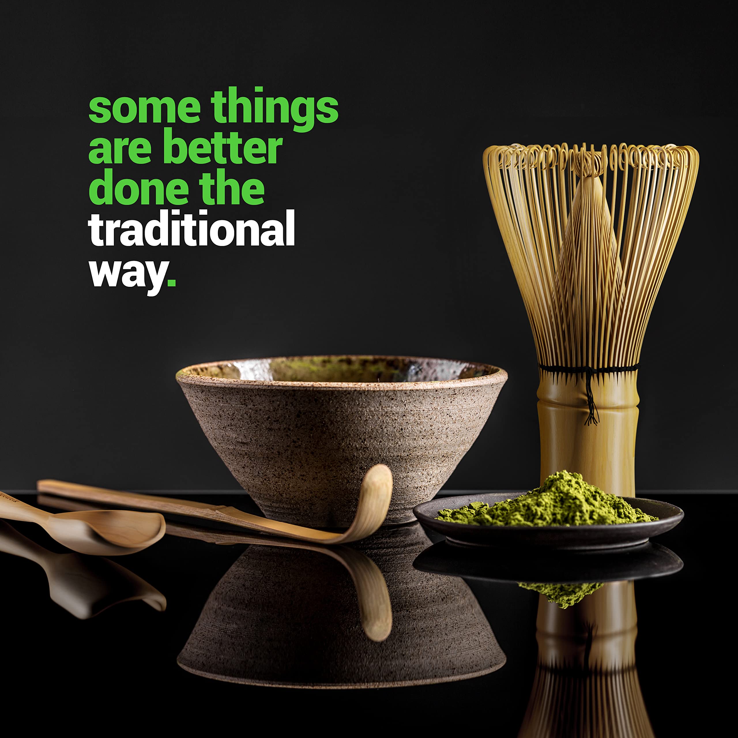 BAMBOOWORX Matcha Whisk Set - 3 Piece Traditional Bamboo Tea Kit (Chasen, Chashaku, Spoon)