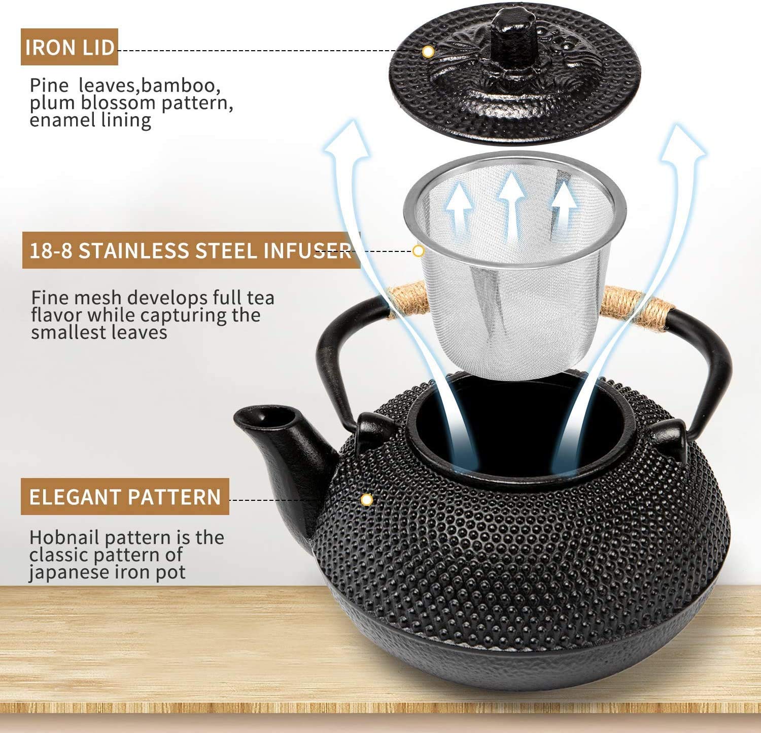 Suyika Japanese Tetsubin Cast Iron Teapot Tea Kettle Pot With Stainless Steel Infuser For Stovetop Safe Coated With Enameled Int