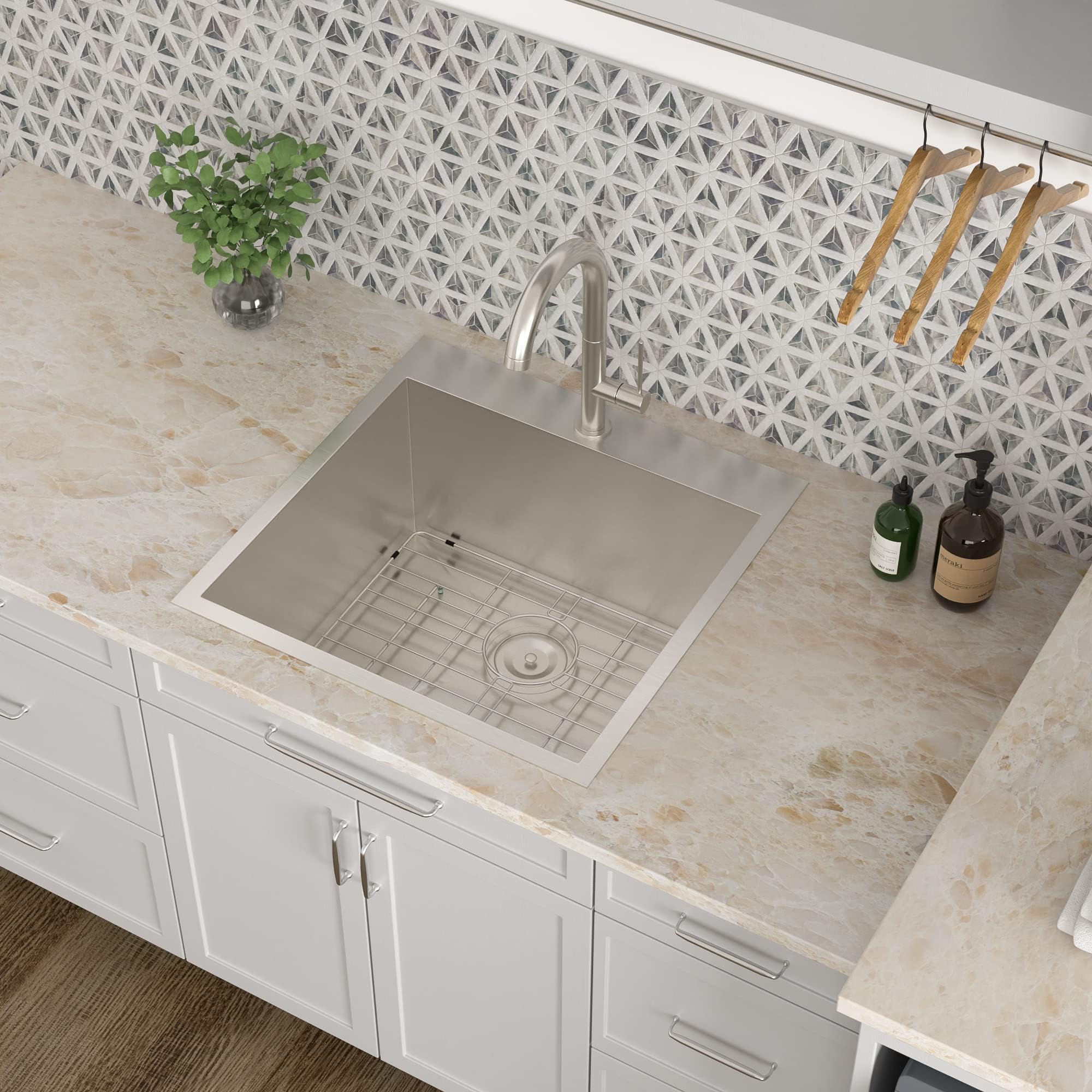 Kichae Drop In Laundry Sink - 22X22X12 Kitchen Sink Drop In 12 Inch Deep Sink T304 Stainless Steel Topmount Handmade Single Bowl