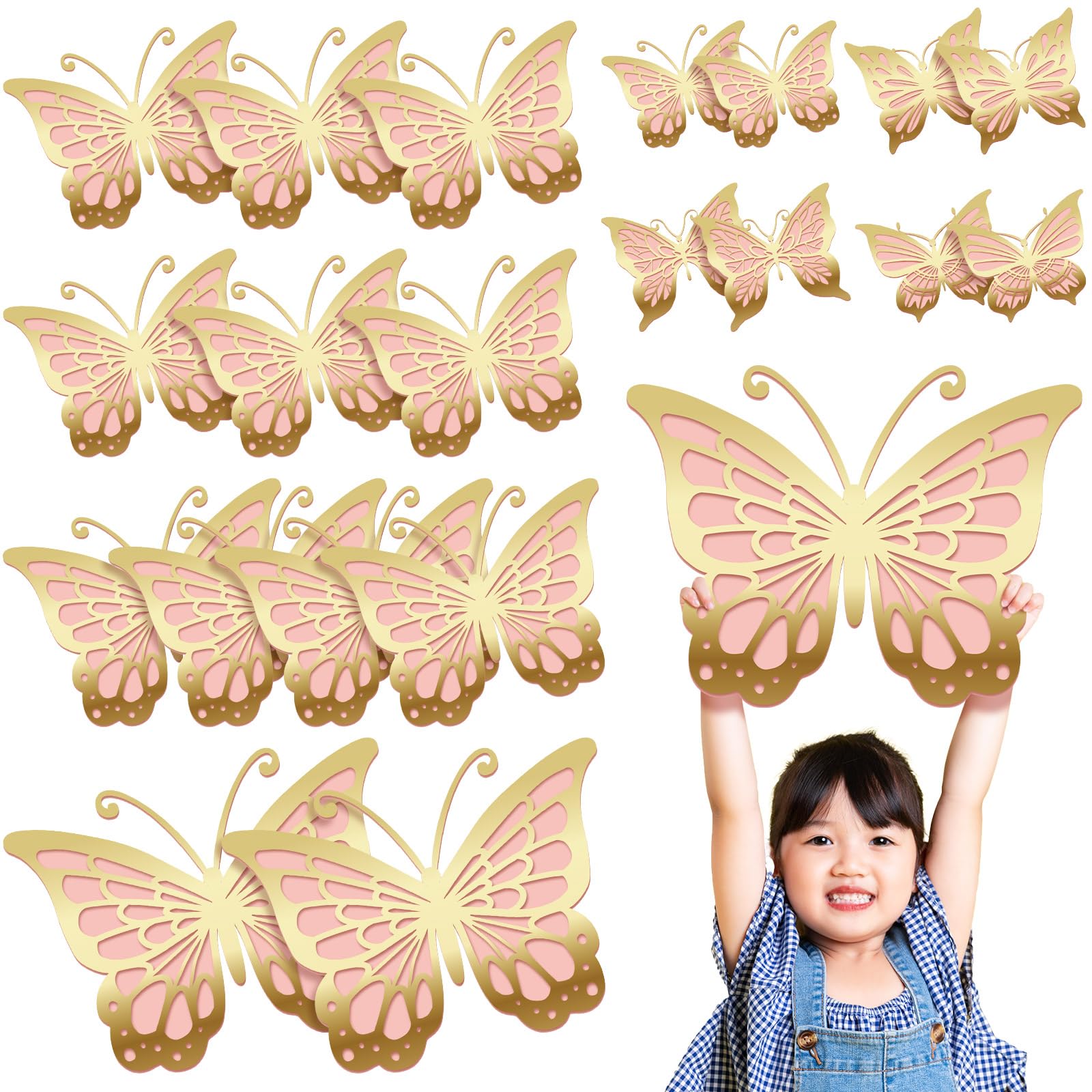 Kigeli 20 Pcs Butterfly Party Decorations Large Butterfly 3D Butterfly Centerpieces Gold Butterfly Wall Decor Paper Butterfly Cu
