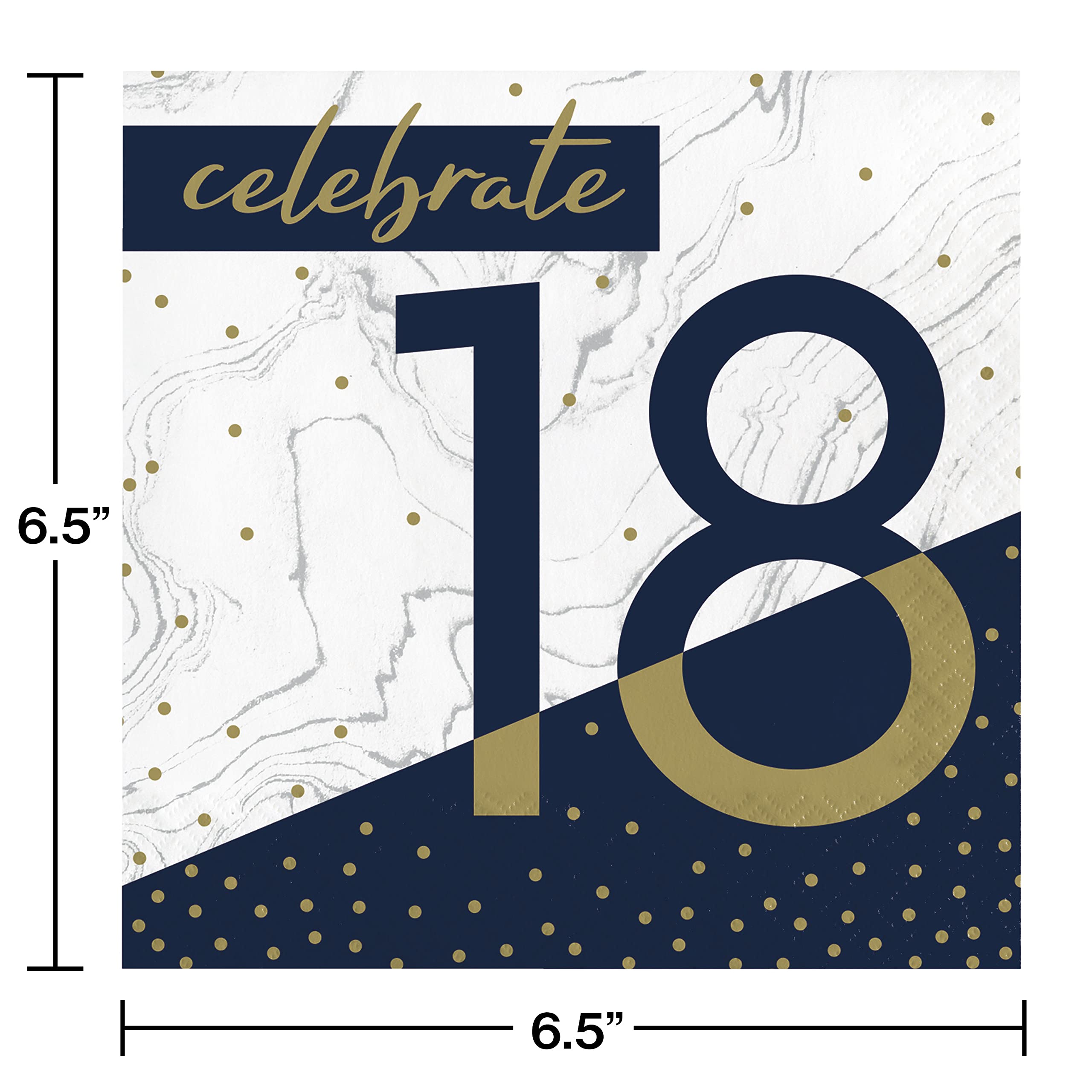 Trendware Navy And Gold 18Th Birthday Napkins, 48 Ct
