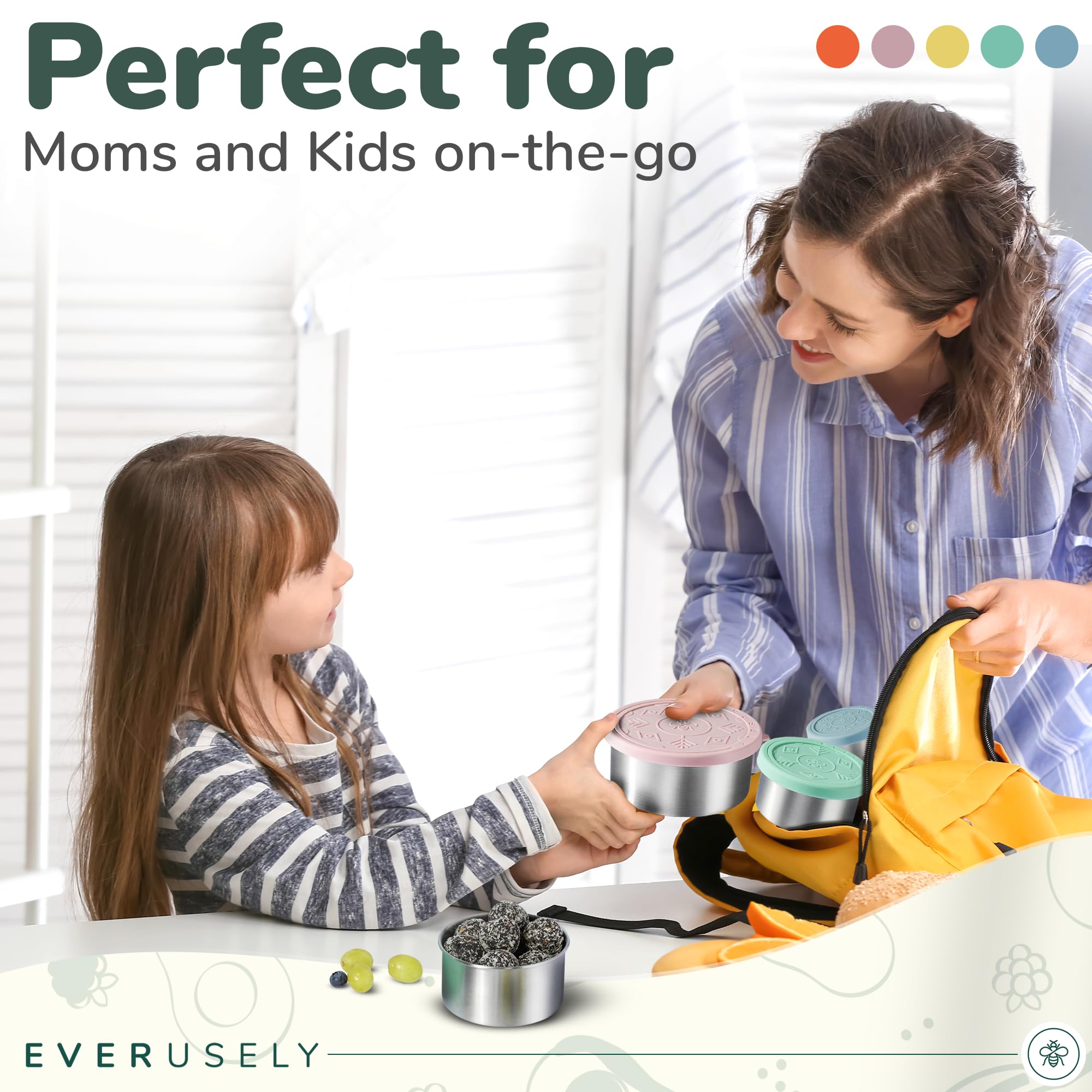 Everusely Stainless Steel Containers With Lids, Leakproof Stainless Steel Food Containers, Nesting Stainless Steel Snack Contain