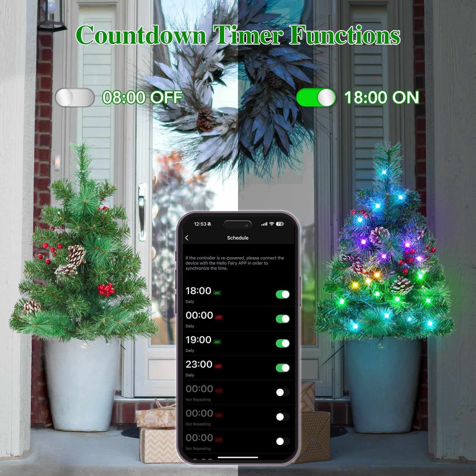 2 Pack of 28 INCH Pre-Lit Artificial Pathway Christmas Trees,Outdoor Christmas Tree for Porch,Yard,Driveway,Lighted Christmas Tr