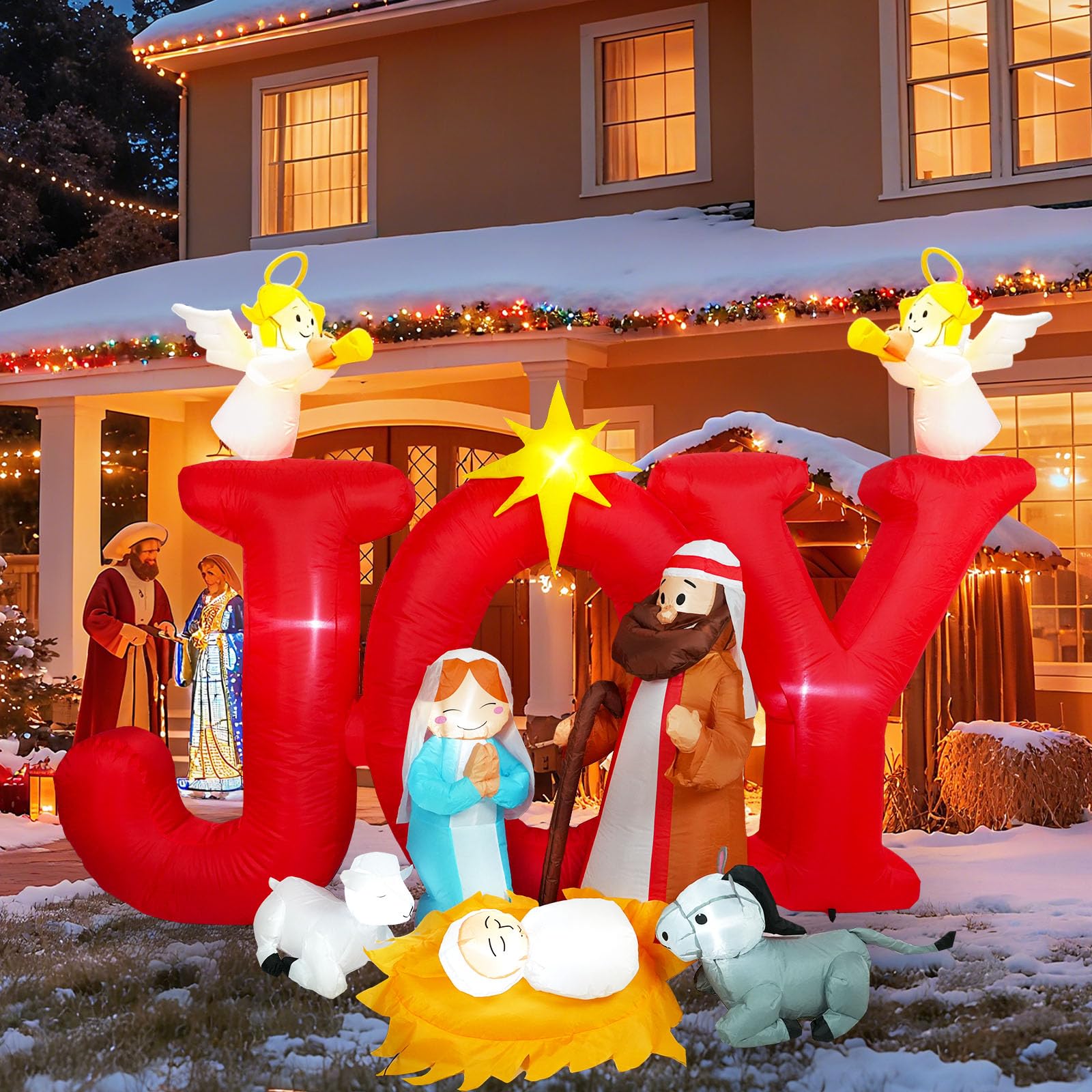 8 FT Christmas Inflatables Nativity Scene Outdoor Decoration for Yard, Christian Christmas Decorations Nativity Set Outdoor, Joy