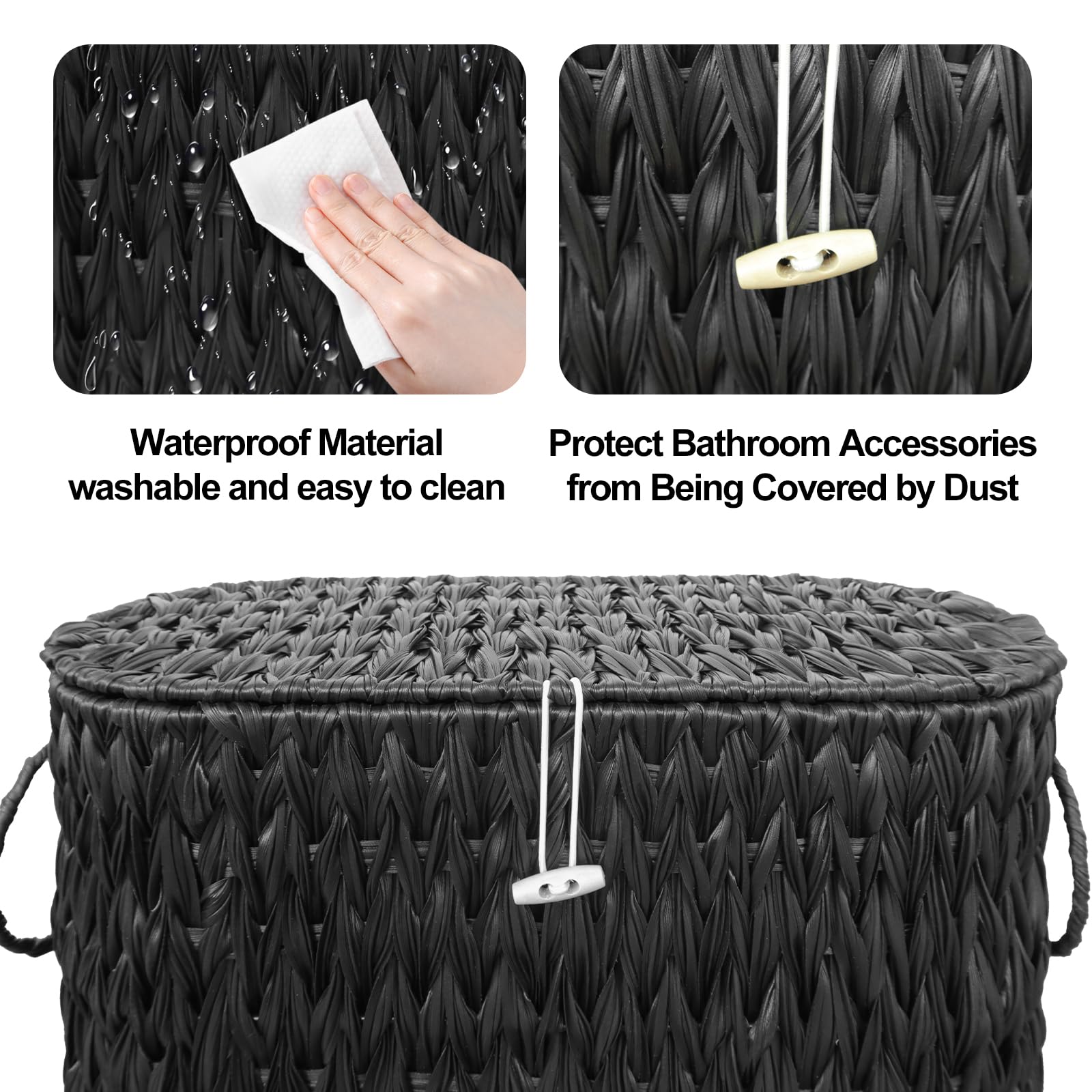 Coeusy Black Toilet Paper Basket With Lid,Wicker Toilet Paper Storage Stand,Extra Large Toilet Paper Organizer Basket,Mega Roll