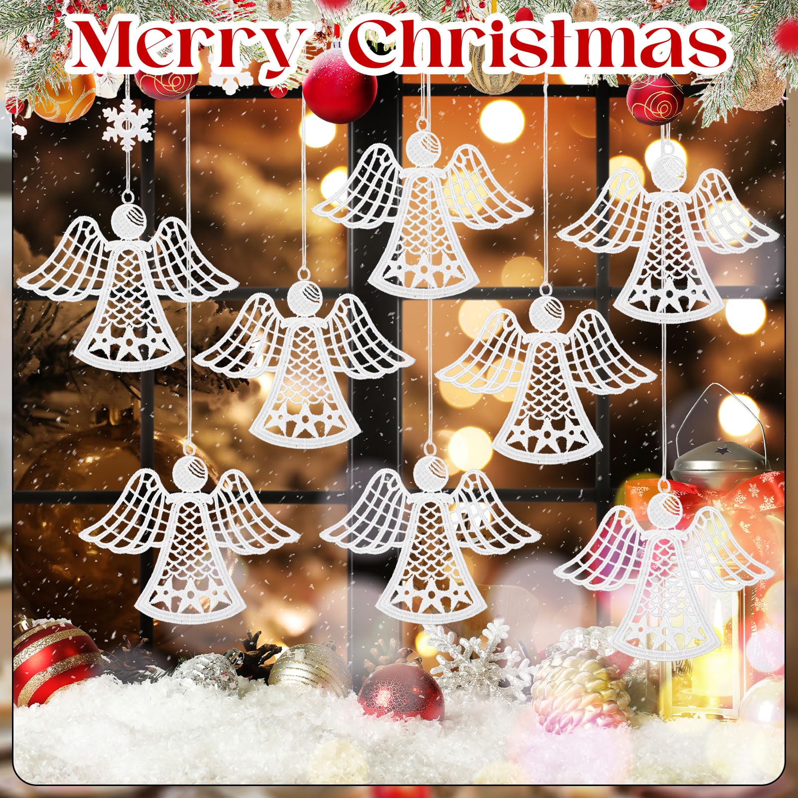 Buryeah 36 Pcs Crochet Angels Ornaments for Christmas Tree Crocheted Angels Decorations Hanging Ornaments for Christmas Tree Win