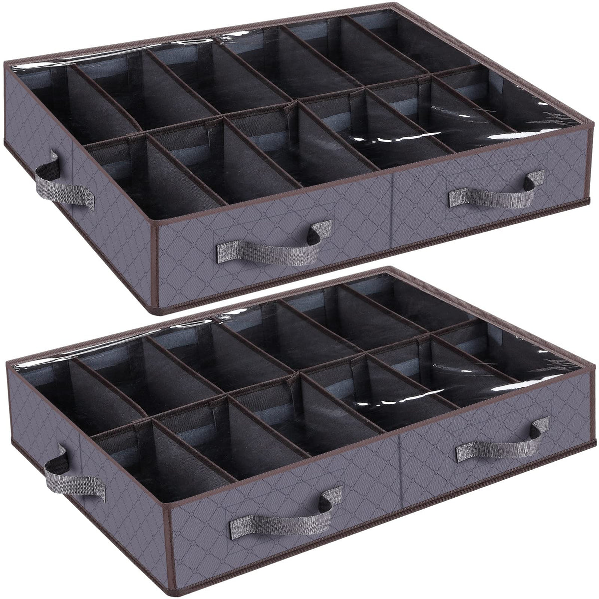 Anyoneer Under Bed Shoe Storage Organizer, Set of 2, Sturdy Structure, Adjustable Dividers, Reinforced Handle, Sturdy Zipper, Un