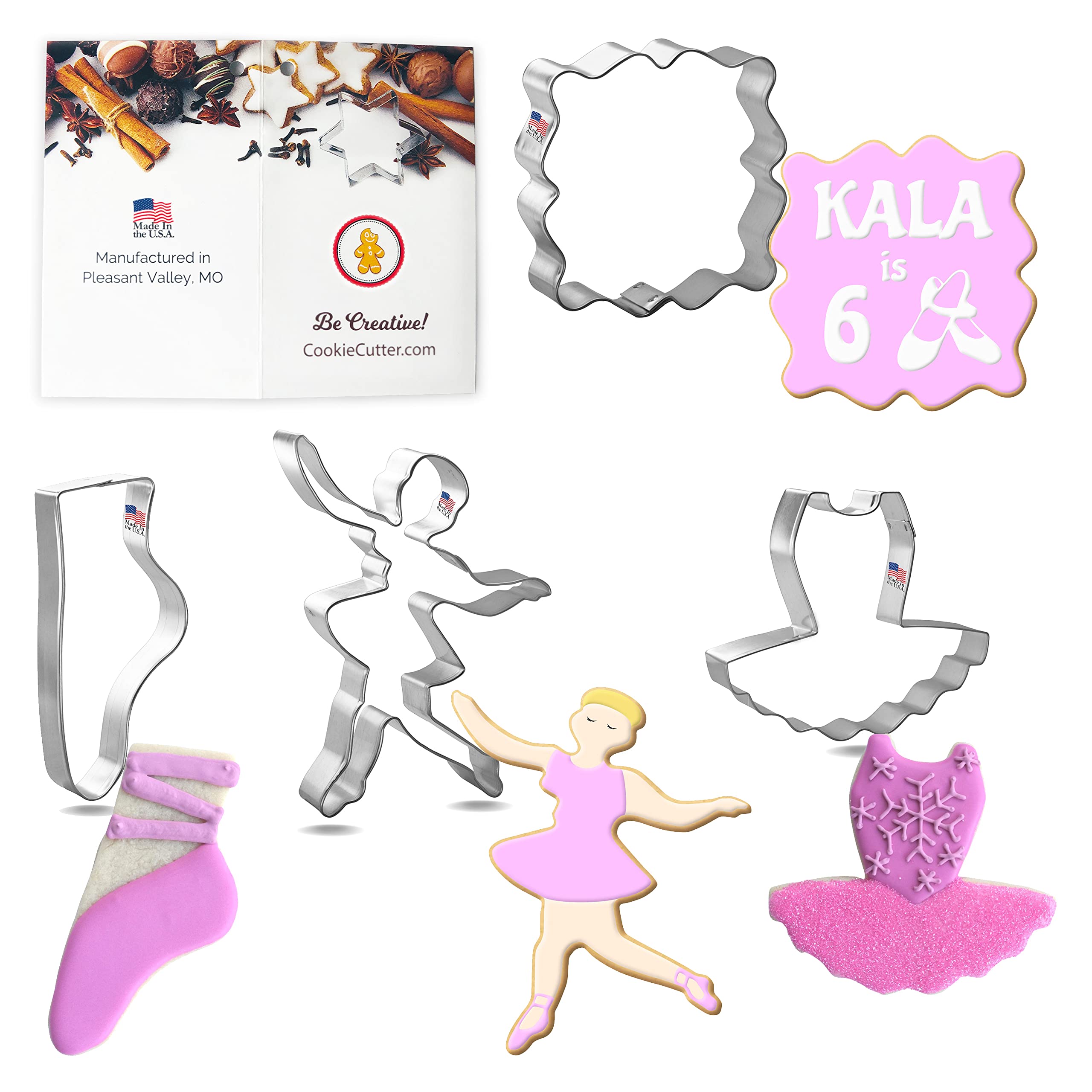 Foose Cookie Cutters 4 Piece Ballet Cookie Cutter Set Ballerina, Tutu, Ballet Slipper, Fancy Square, Usa