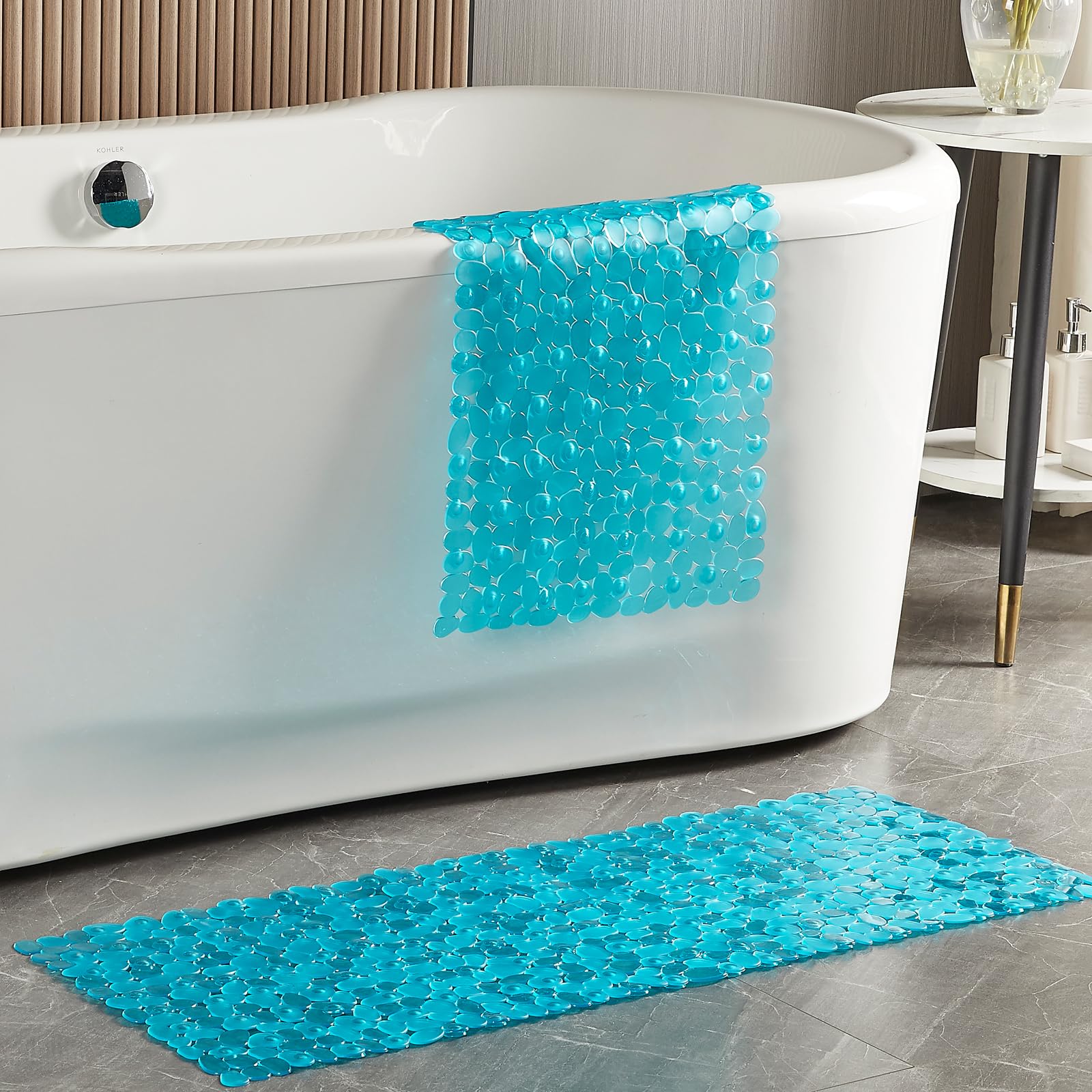 Webos Bath Shower Mat Non Slip: Extra Large Pebble Bathtub Mat For Kids, Elderly, Anti Slip Shower Matt With Drain Holes Suction