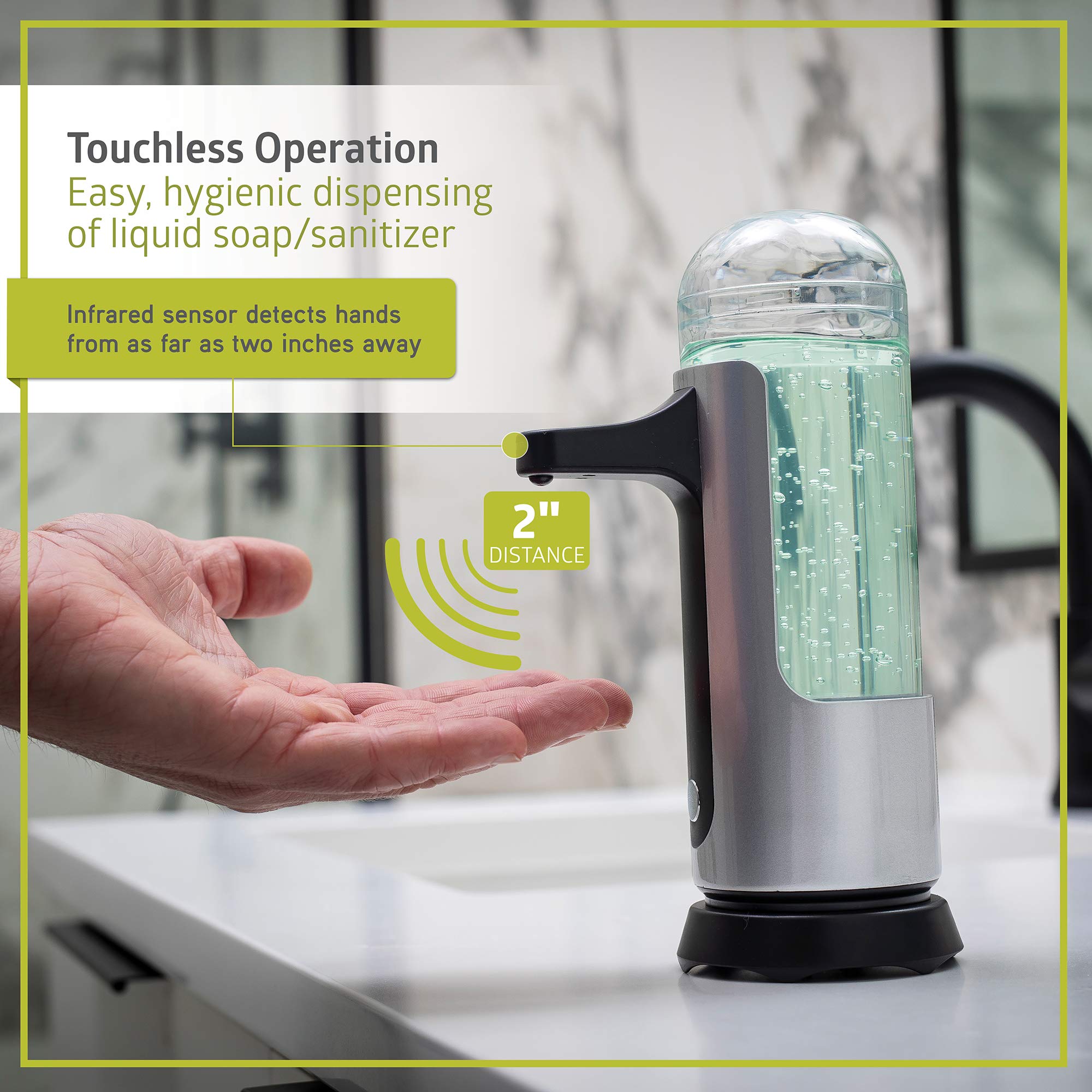 Pearington Premium Touchless Electric Automatic Soap And Sanitizer Dispenser, Battery Operated, Silver, 10Oz, 1Pk