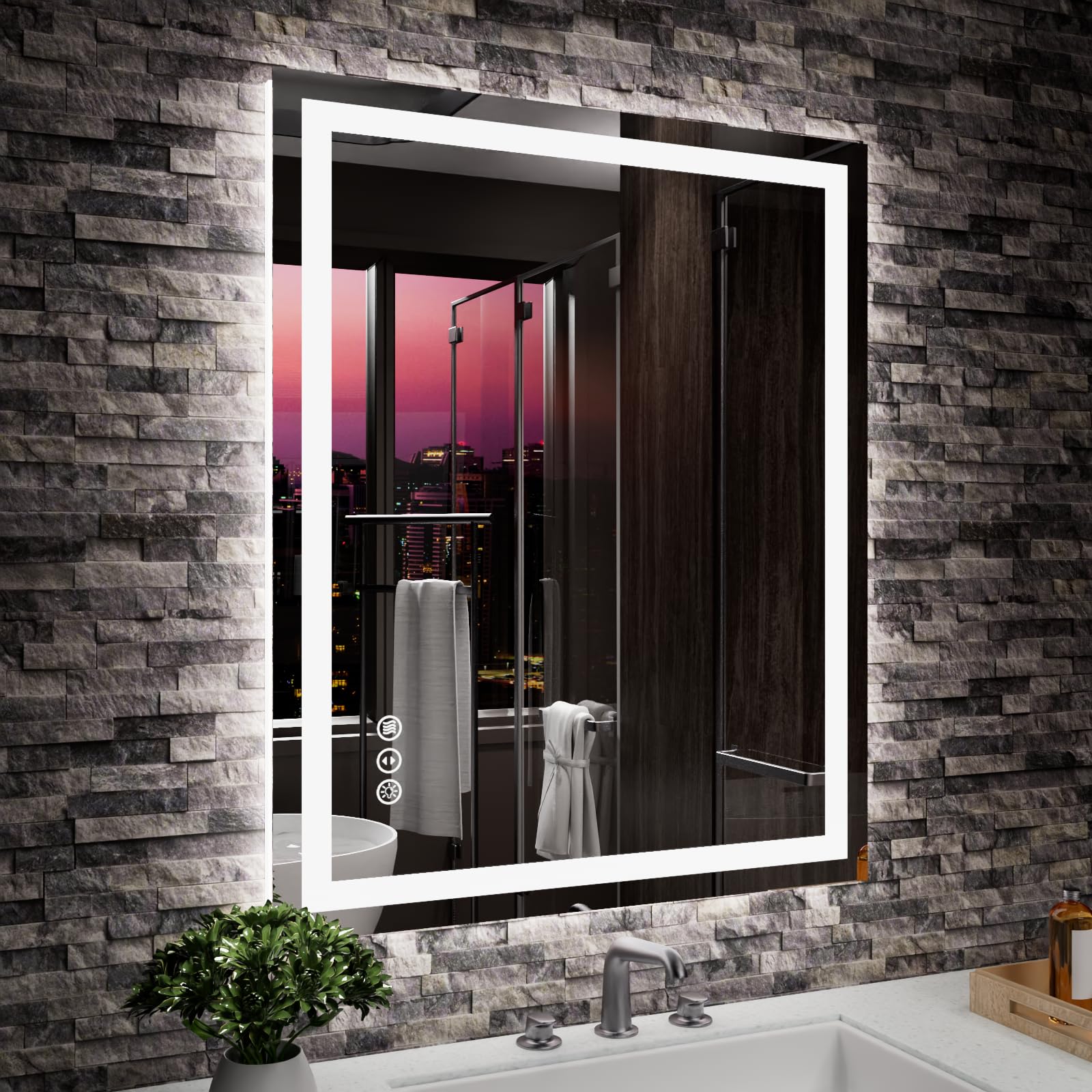 Amorho Led Mirror For Bathroom 24''X 30'' With Front Light And Backlit, Stepless Dimmable, Shatter-Proof, Memory, 3 Colors, Wall