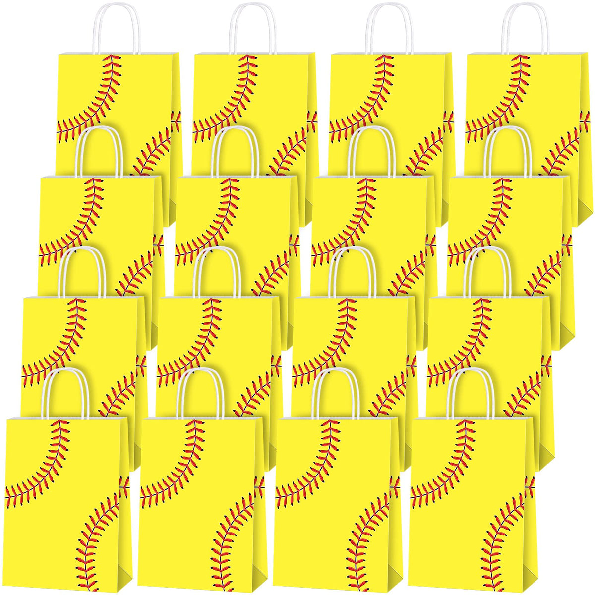 Durony 16 Pieces Softball Gift Bag Softball Print Paper Bags Goodie Favor Bags For Softball Party Decorations Supplies