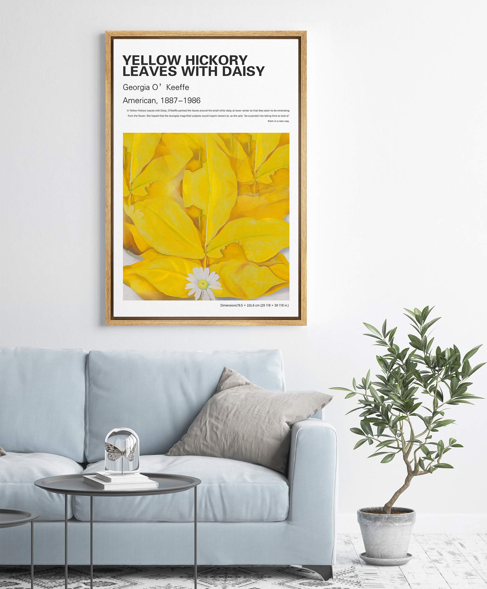 Idea4Wall Framed Canvas Print Wall Art Yellow Hickory Leaves With Daisy Master Artist Georgia O'Keeffe Nature Wilderness Oil Pai
