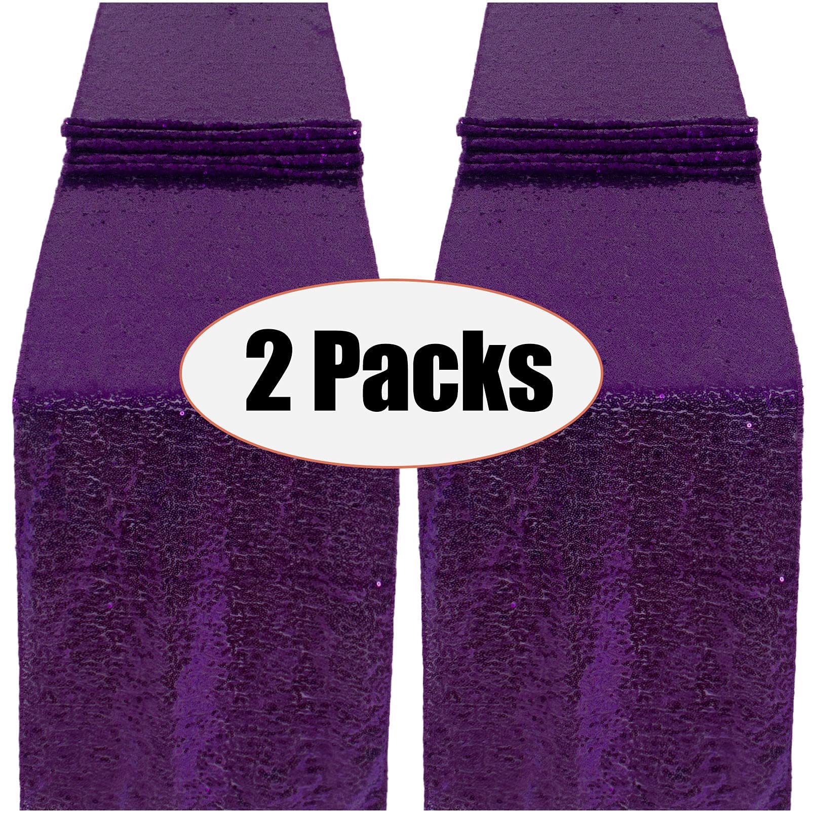 Amzlokae Sequin Table-Runner-Purple 2Pack Wedding Table Runner-12X120 Inch Purple Table Runners For Decoration Rectangle Glitter