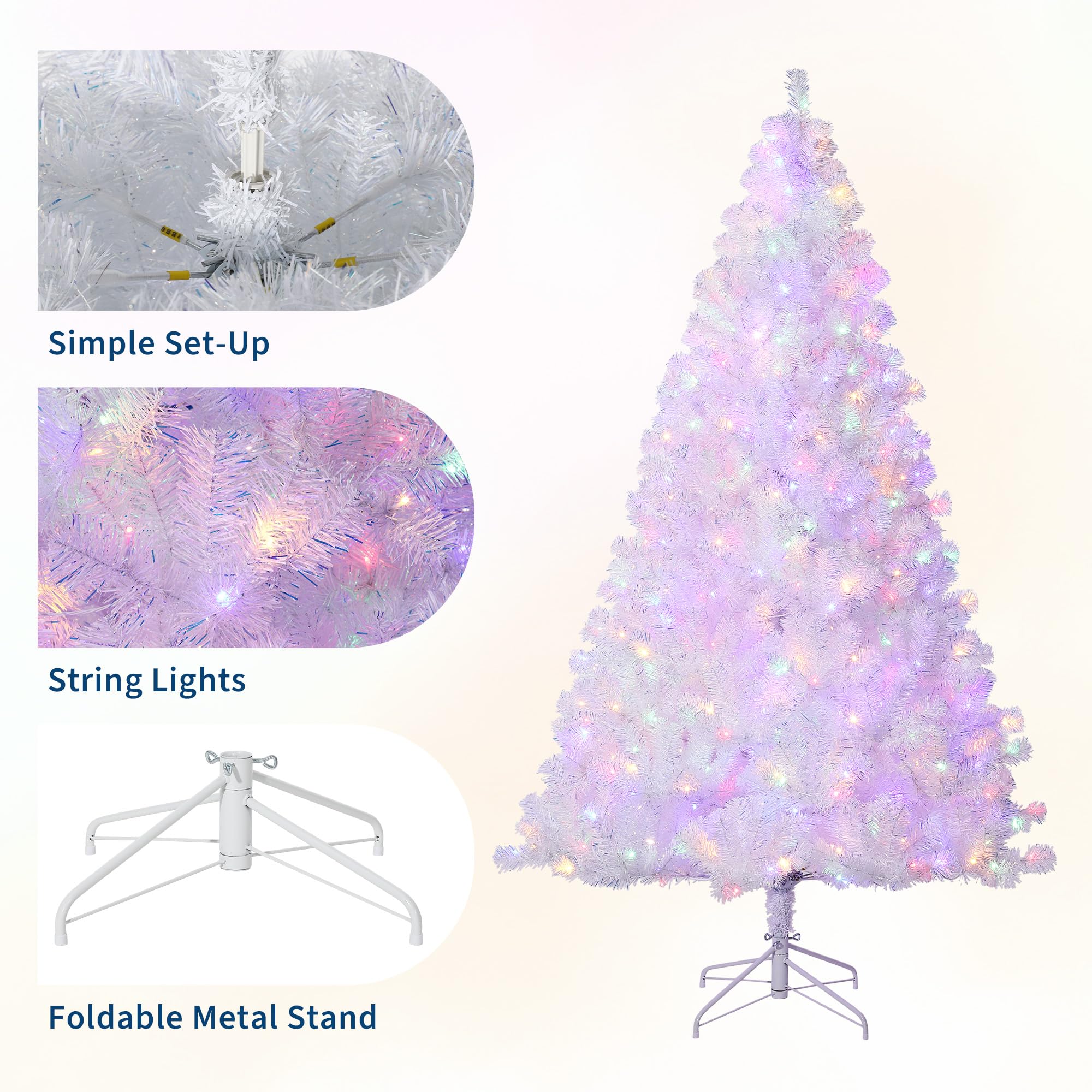 9ft Pre-Lit Laser White Artificial Christmas Tree with 550 Warm White LEDs, Easy Assembly & Foldable Metal Base, Holiday Pine Tr