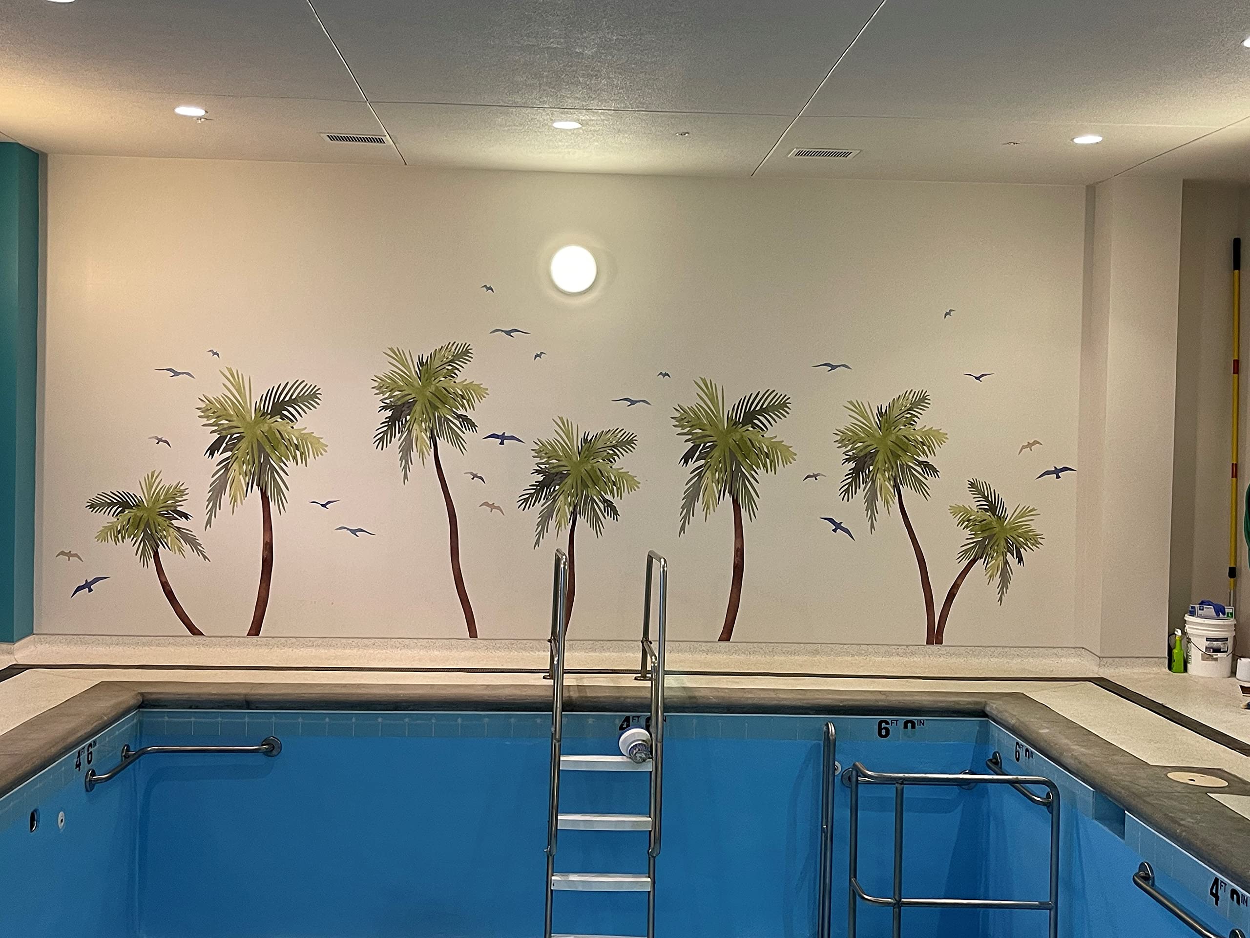 Palm Tree Watercolor Wall Decal Beach House Art D  Cor Sticker Tropical Print Bird Seagulls Included, 72 '' Tall (2)