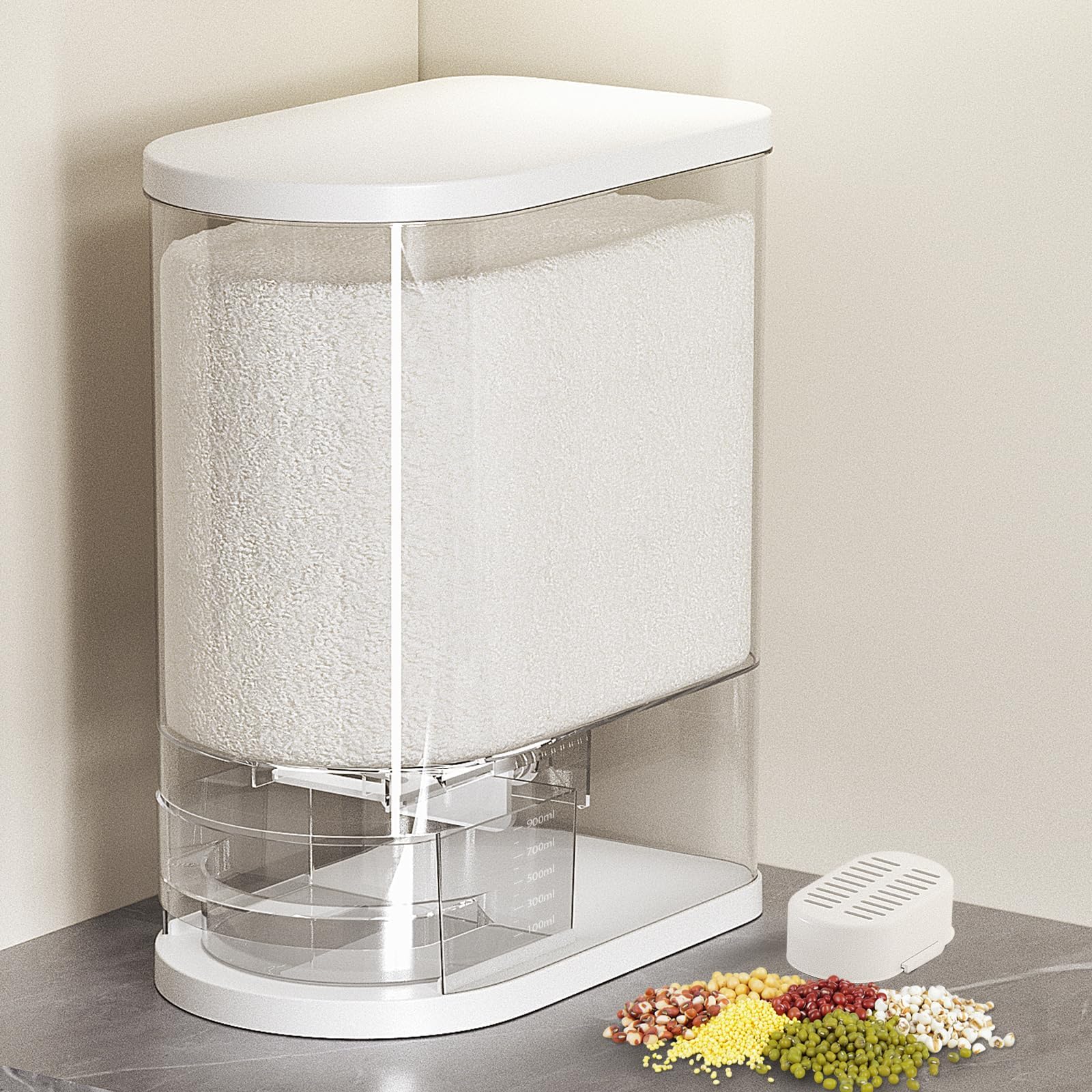 SYNCVIBE Rice Dispenser, 2225 Lbs, Airtight Rice Container, Measuring Cup