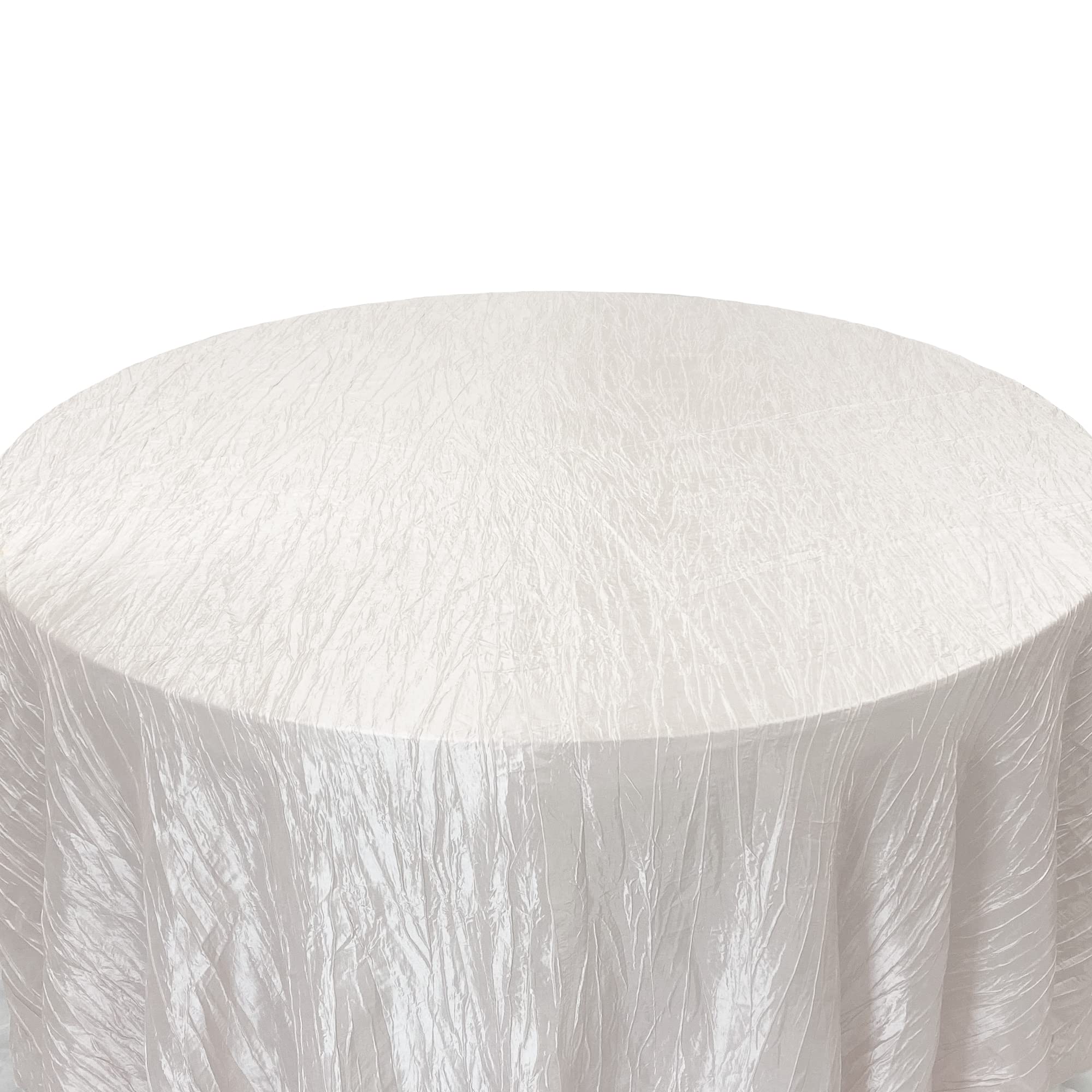 Your Chair Covers - 120 Inch Round Crinkle Taffeta Tablecloth - White, Crushed Shiny Dining Table Cloth For Wedding Party Birthd