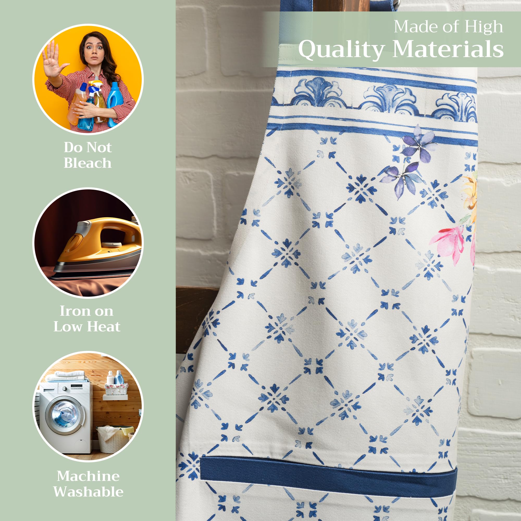 Maison D' Hermine Apron 100% Cotton 1 Piece Adjustable Neck Strap Clothapron With Center Pocket & Long Ties For Mother'S Day Gif