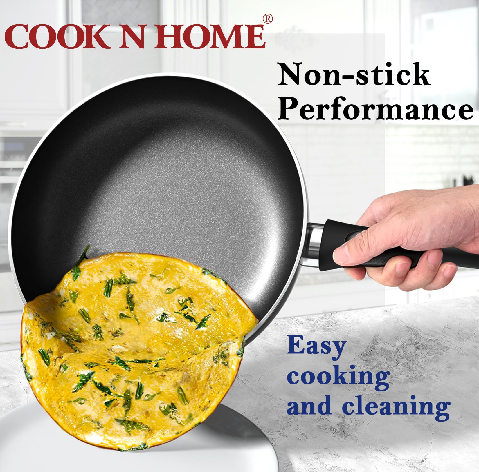 Cook N Home Basics Nonstick Frying Pan Set, 8/9.5/11-Inch 3-Piece Non Stick Saute Fry Pan Skillet Set, Black