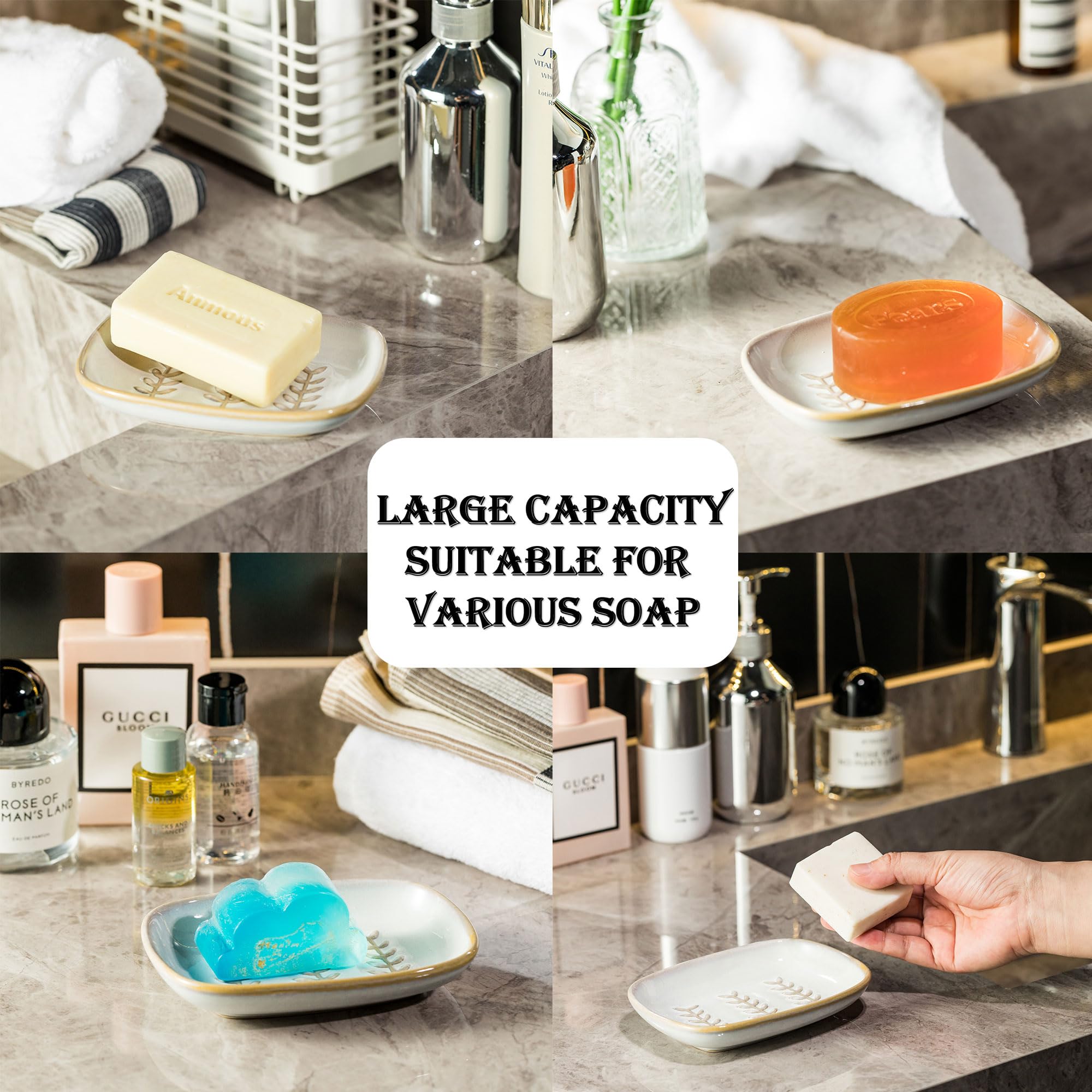 Miamolo Soap Dish Soap Holder Shower, Ceramic Soap Dishes For Bar Soap Sponge, Shower Soap Dish Soap Saver Tray For Bathroom Kit