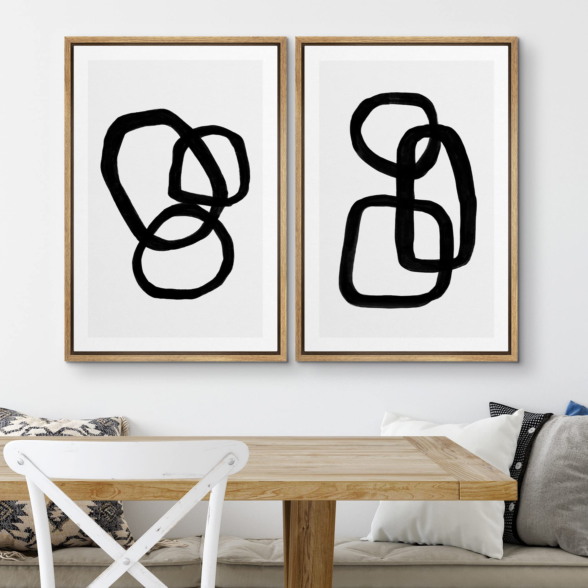 Signwin Framed Canvas Print Wall Art Set Mid-Century Geometric Ring Collage Abstract Shapes Illustrations Modern Art Minimal Boh