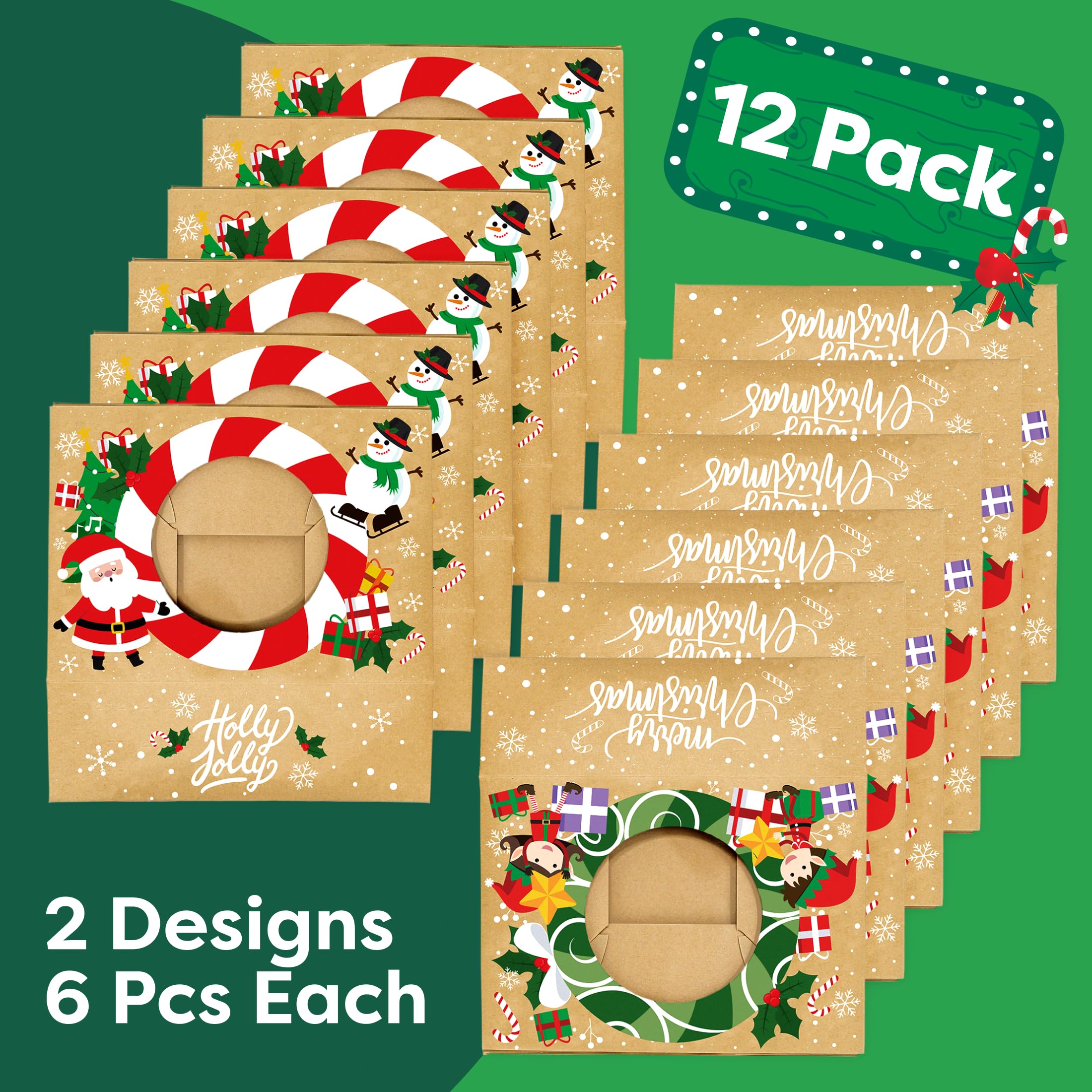 Joyousa Christmas Cookie Boxes - Bulk 12 Pack Kraft - Large Holiday Christmas Cookie Tins With Lids, Bakery Christmas Treat Boxe
