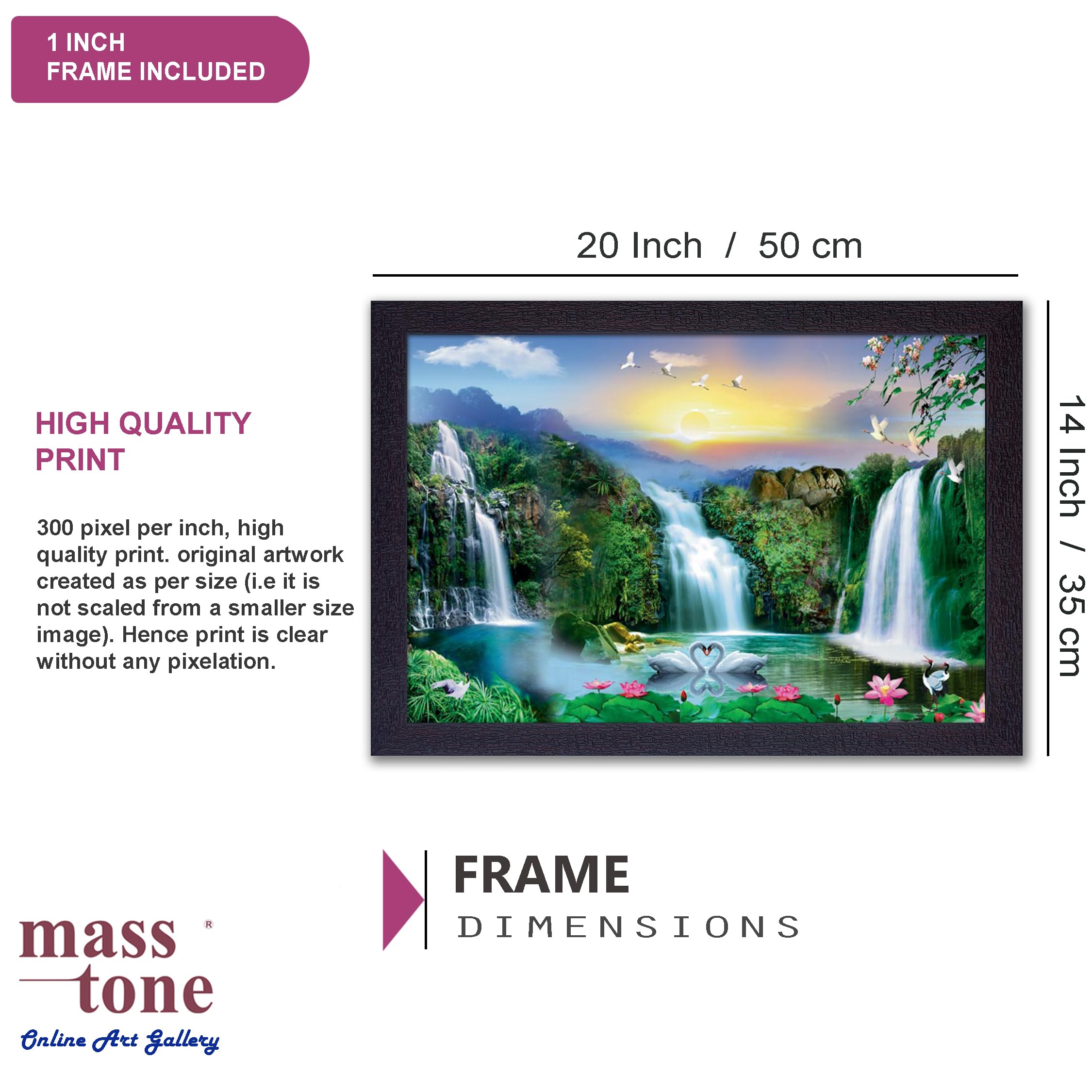 Masstone Decorative Vastu Waterfall Lucky Wall Painting With Uv Textured Effect Framed Hd, 50X35 Cm Wall Hanging Photos Home Dco