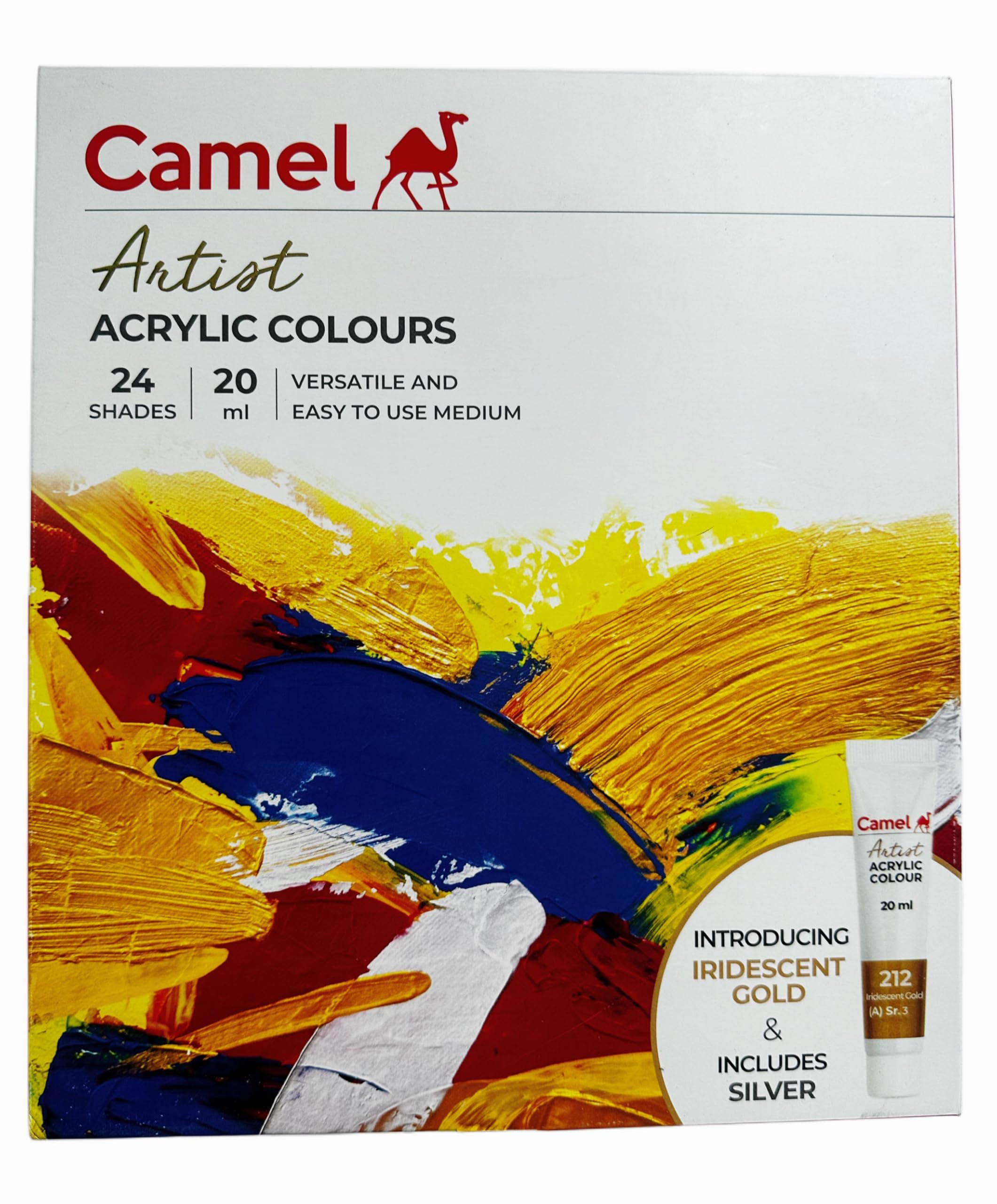 Camel Artist Acrylic Colours Set | 24 Shades  20Ml Each | Rich Pigment, Smooth Finish | Ideal For Canvas, Paper, Wood & Craft Wo