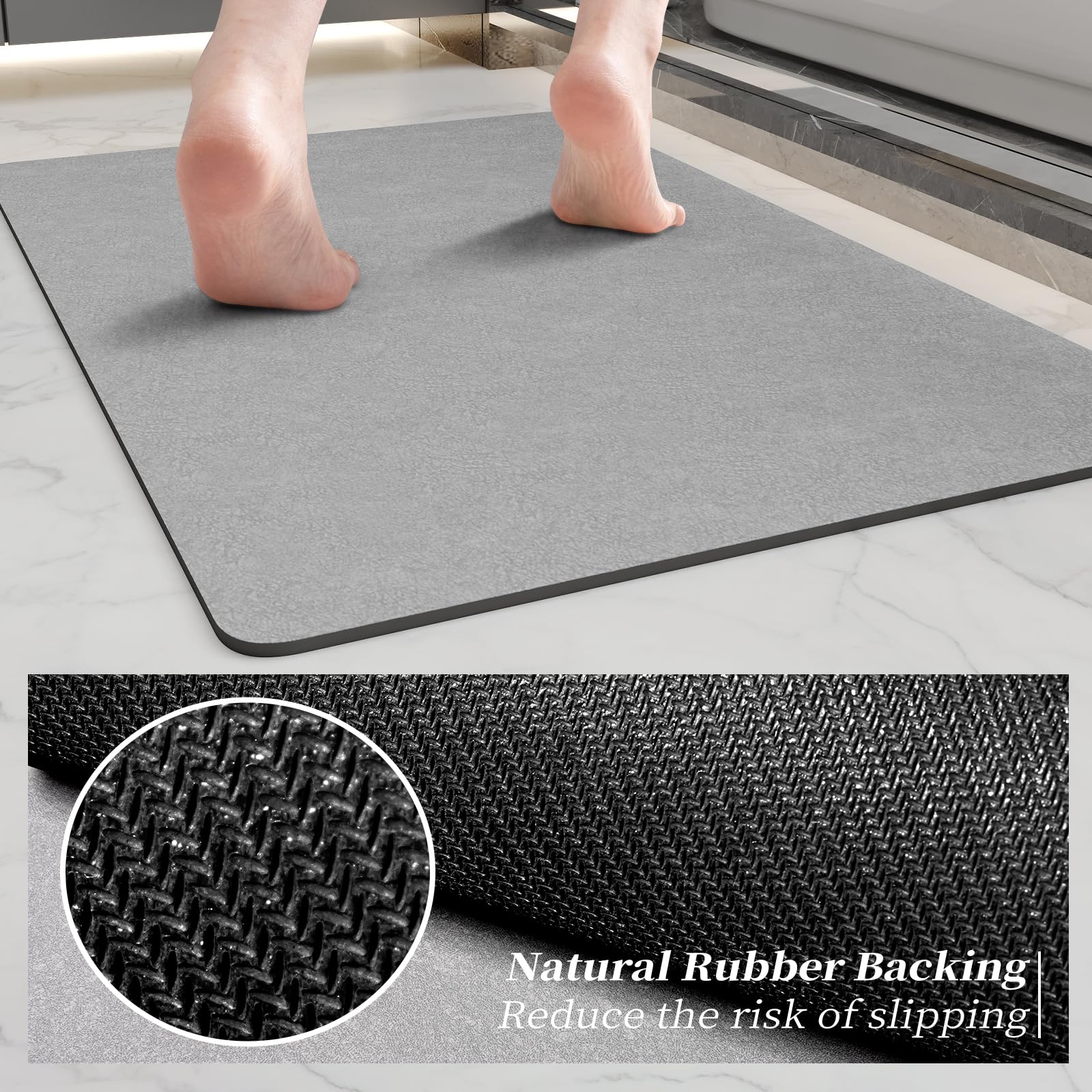 Earcu Bath Mat Rugs 24X17 - Diatomaceous Earth Bath Mat Quick Dry Absorbent Bathroom Rugs Rubber Non Slip Thin Bathroom Mat Fit