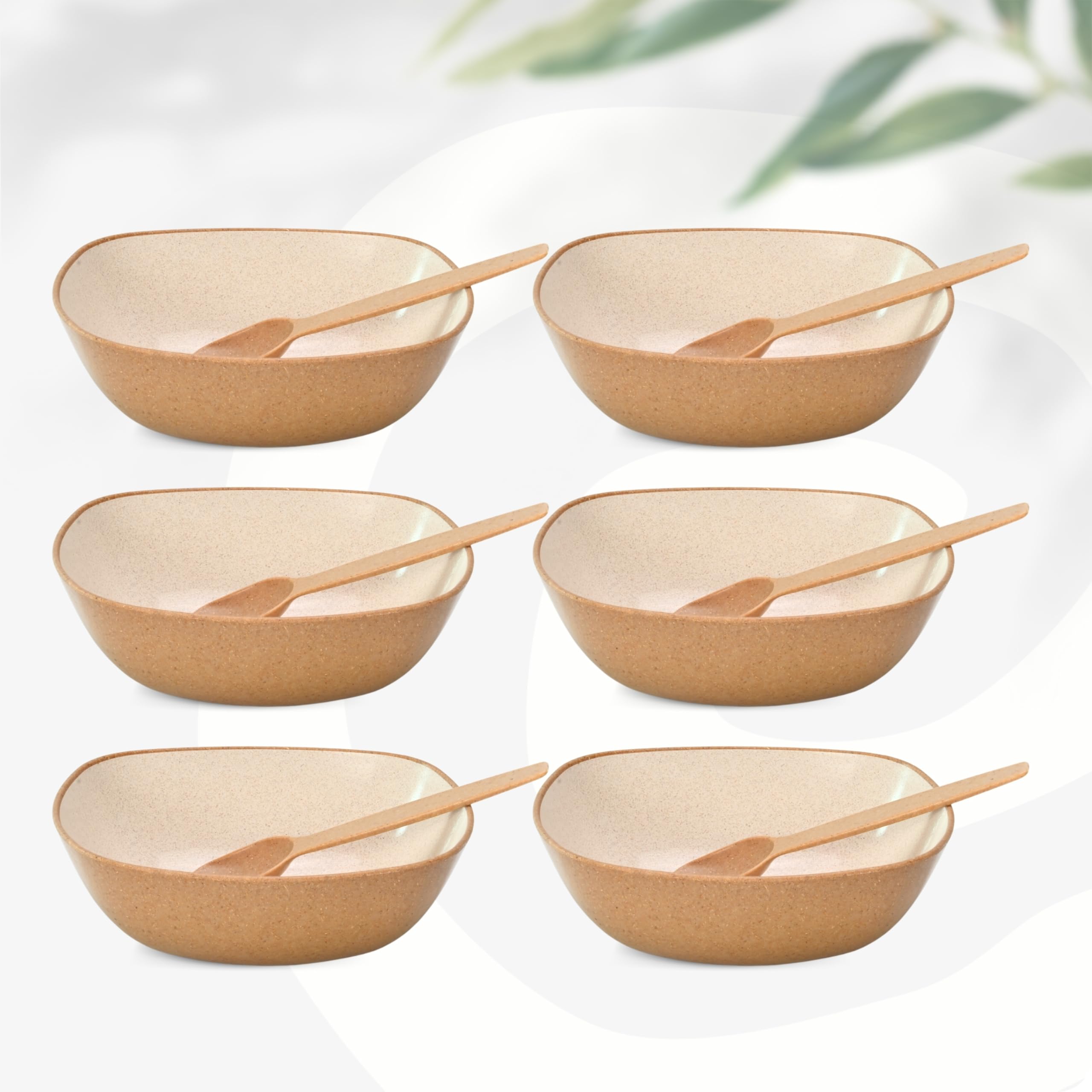 Eha Set Of 6 EarthFriendly Multipurpose Bowls For Kitchen With Spoons | 750 Ml | Made With Rice Husk Biocomposite| Microwave Sa