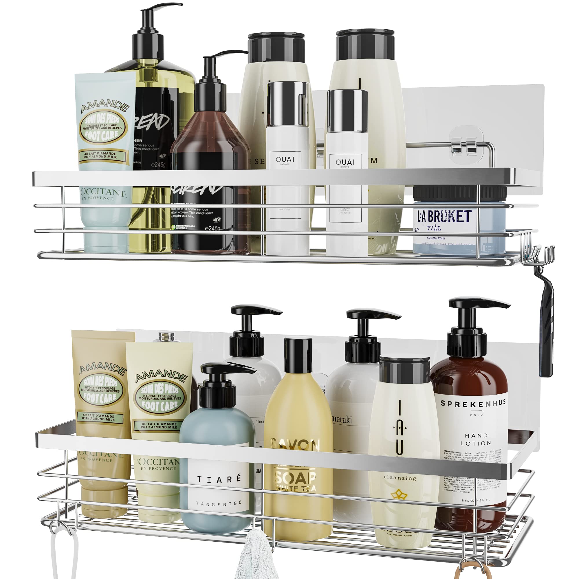 Orimade Shower Caddy With 5 Hooks Organizer For Hanging Razor And Sponge Bathroom Basket Adhesive Shower Shelf Storage Kitchen R