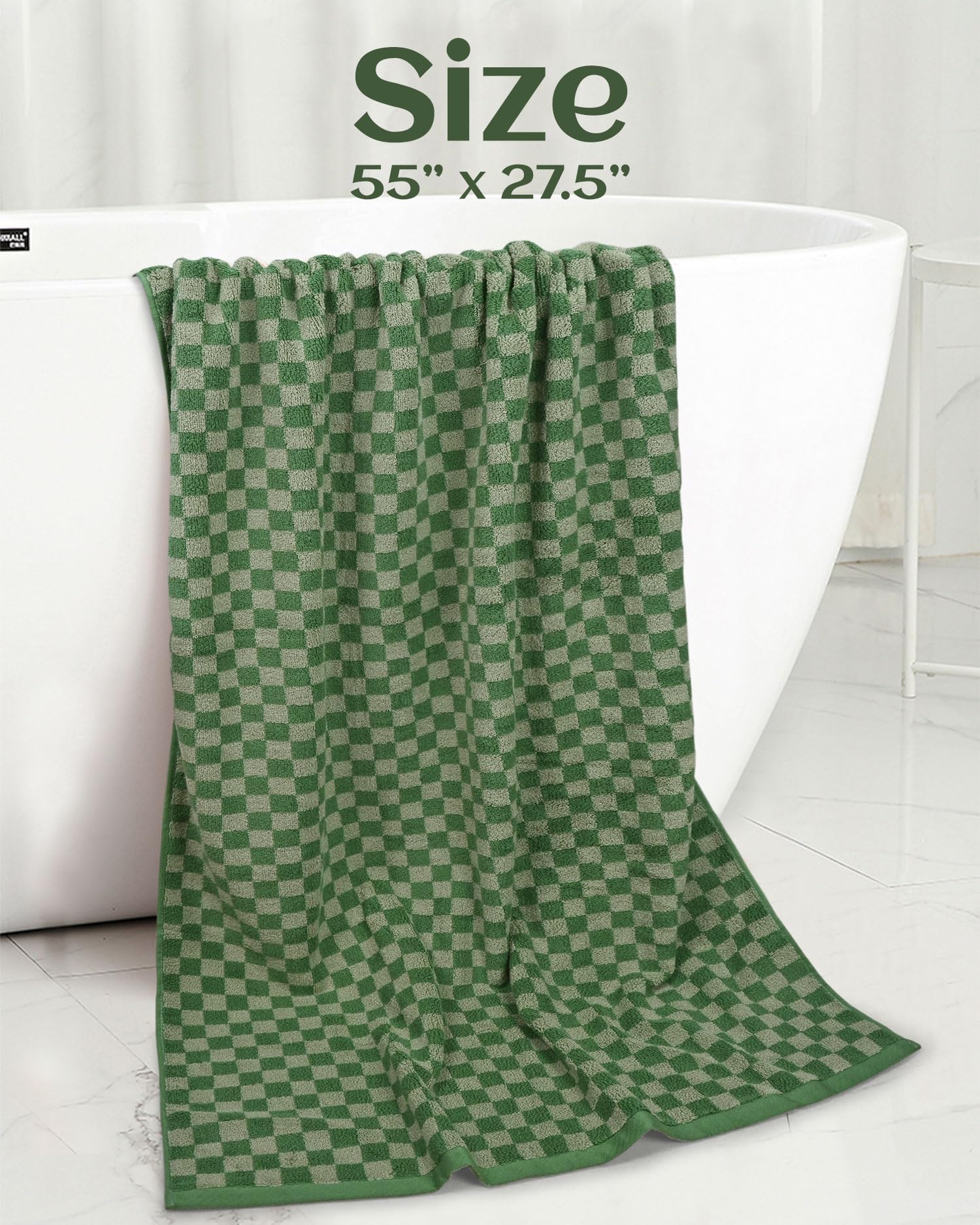 Jacquotha Luxury Bath Towels For Bathroom Green Checkered (54X28 Inches) - Cotton Soft Absorbent Shower Towels 2 Pack Daily Use