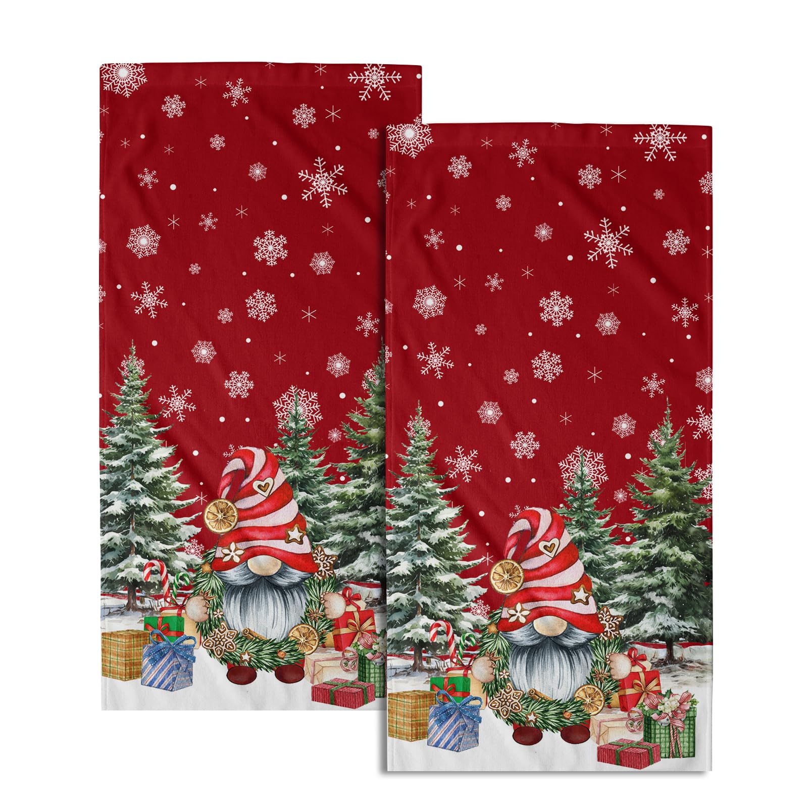 Red Christmas Cute Gnomes Hand Bath Towel Set Of 2 Winter Snowflake Towel 14''X28'' Winter Gnomes Hand Towels For Bathroom Soft
