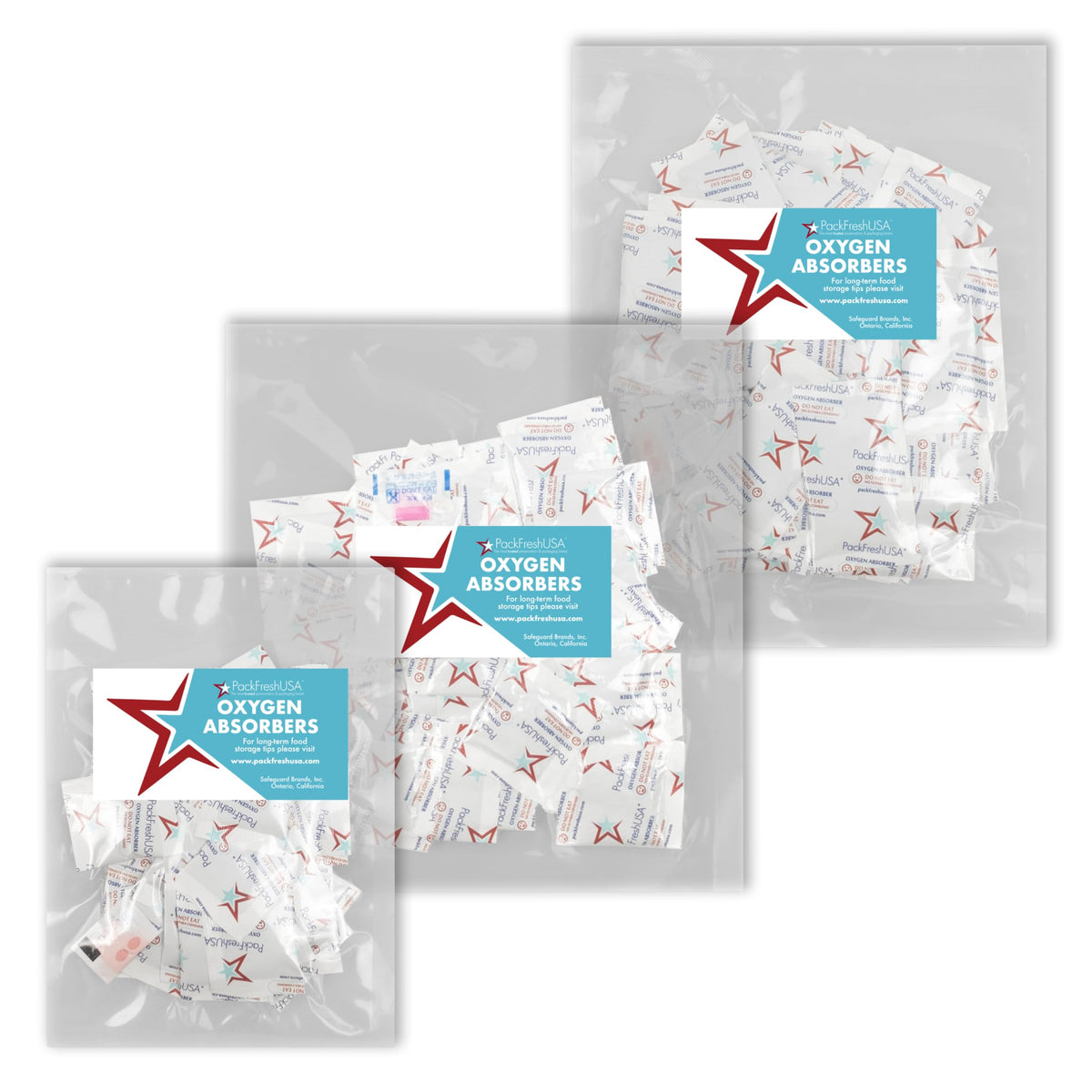 Packfreshusa: Oxygen Absorber Combo - Contains 3 Sizes 50Cc, 100Cc, And 300Cc- Food Grade - Non-Toxic - Food Preservation - Long