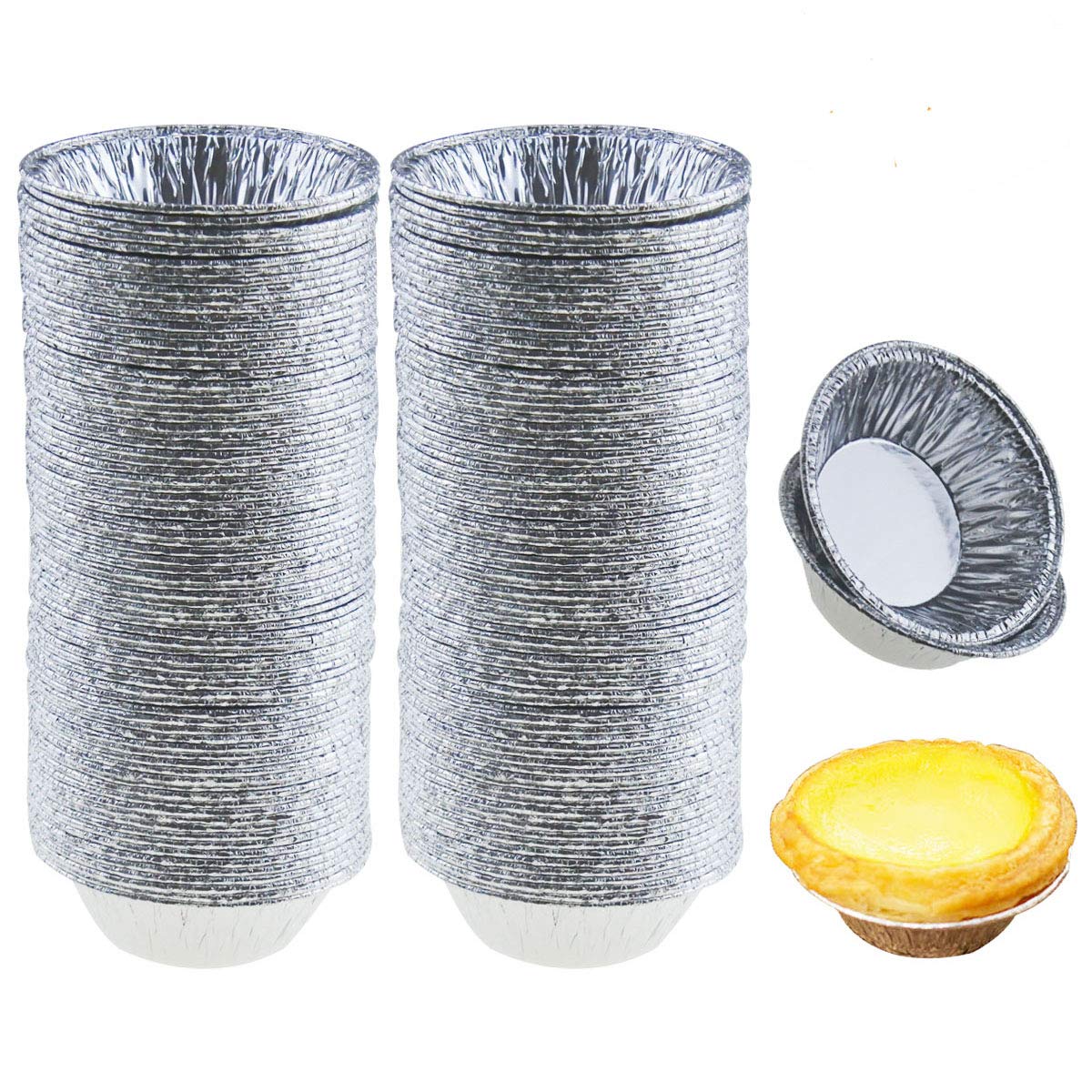 Jyongmer 200 Pieces 2.6 Inch Round Pie Tart Small Tin Foil Pans Disposable Aluminum Mini Pie Pans For Baking, Cooking Supplies