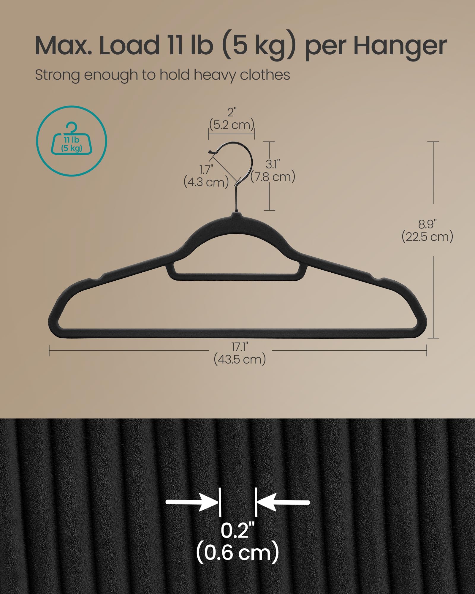 Songmics Velvet Hangers, Set Of 50 Clothes Hanger With Black Swivel Hook, Non-Slip, And Space-Saving, 0.2-Inch Thick, 17.1-Inch
