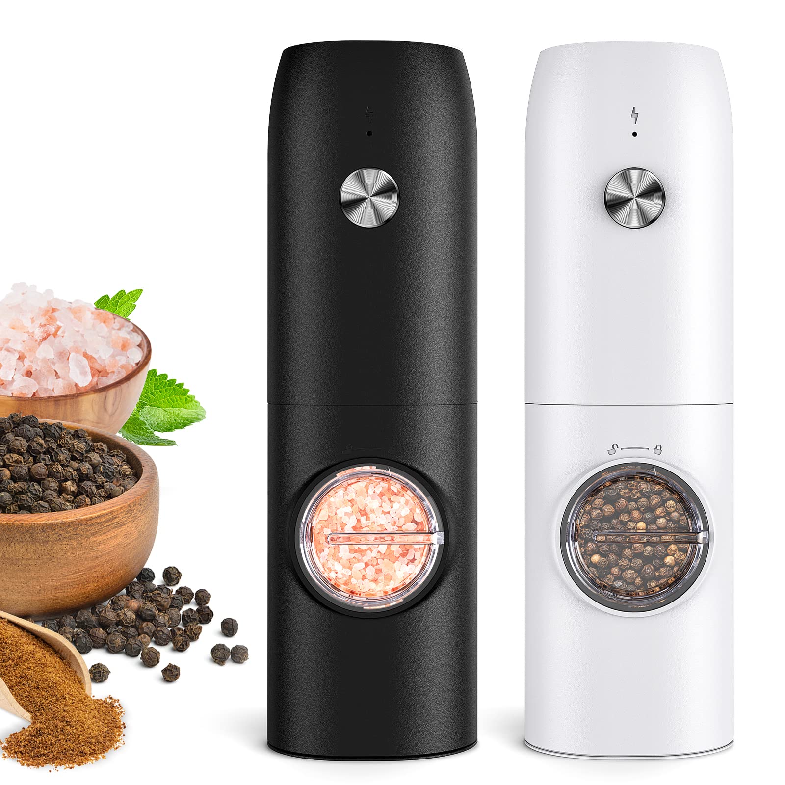 Electric Salt And Pepper Grinder Set (2 Pack), Rechargeable - No Battery Needed - Automatic Salt Pepper Mill Grinder, Adjustable