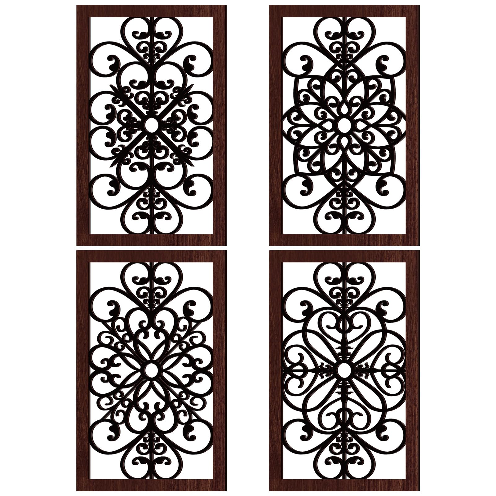 Yulejo 4 Pieces Thicken Rustic Wall Decor Modern Farmhouse Wall Art Decor Wooden Hollow Carved Design Rustic Art for Living Room