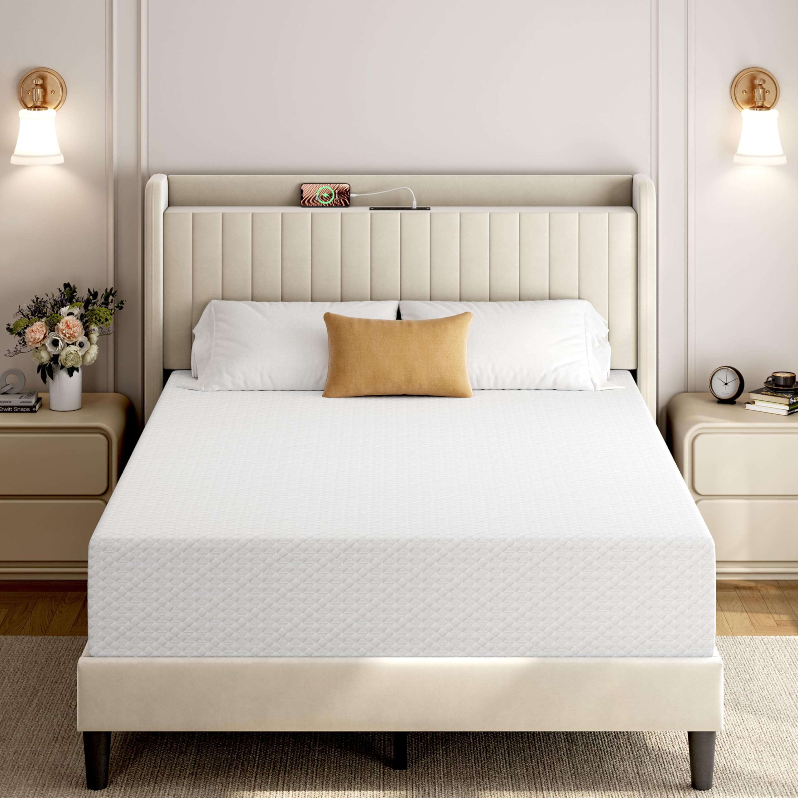 Yaheetech 12 Inch Queen Mattress Cooling Gel Memory Foam Mattress, Green Tea Mattress For Fresher Sleep, Medium Firm, Certipur-U