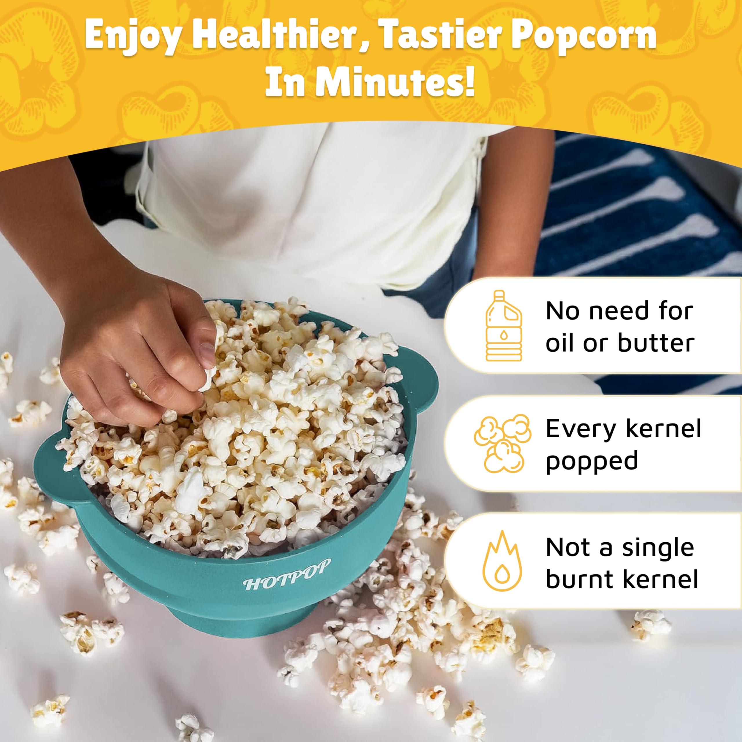 The Original Popco Silicone Microwave Popcorn Popper with Handles  Silicone Popcorn Maker  Collapsible Popcorn Bowls Bpa Free and Dishwasher Safe - 15 Colors Available (AQUA)
