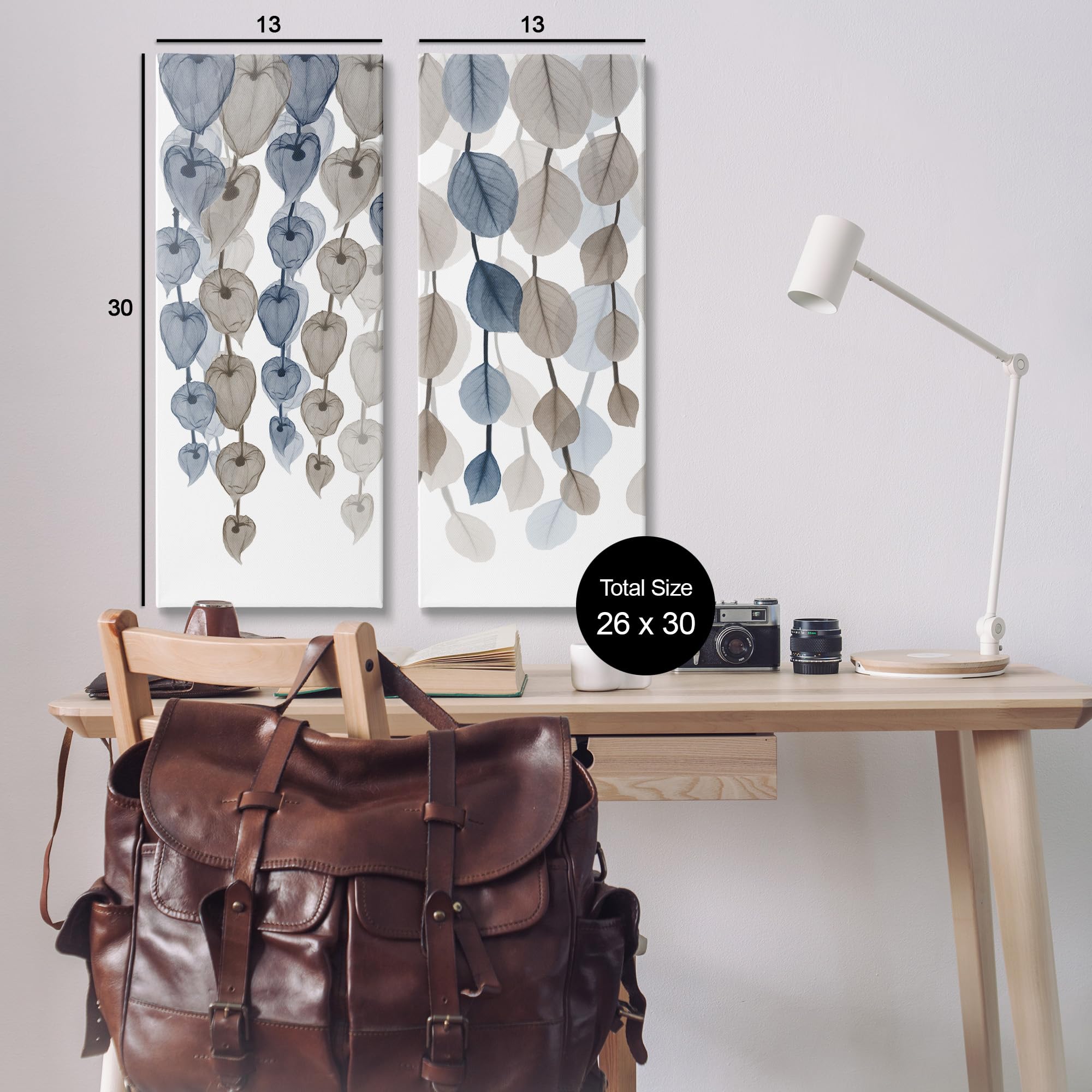 Stupell Industries Neutral Opaque Blue Brown Cascading Leaves, Design By Albert Koetsier Canvas Wall Art, 2Pc, Each 13 X 30, 2 C