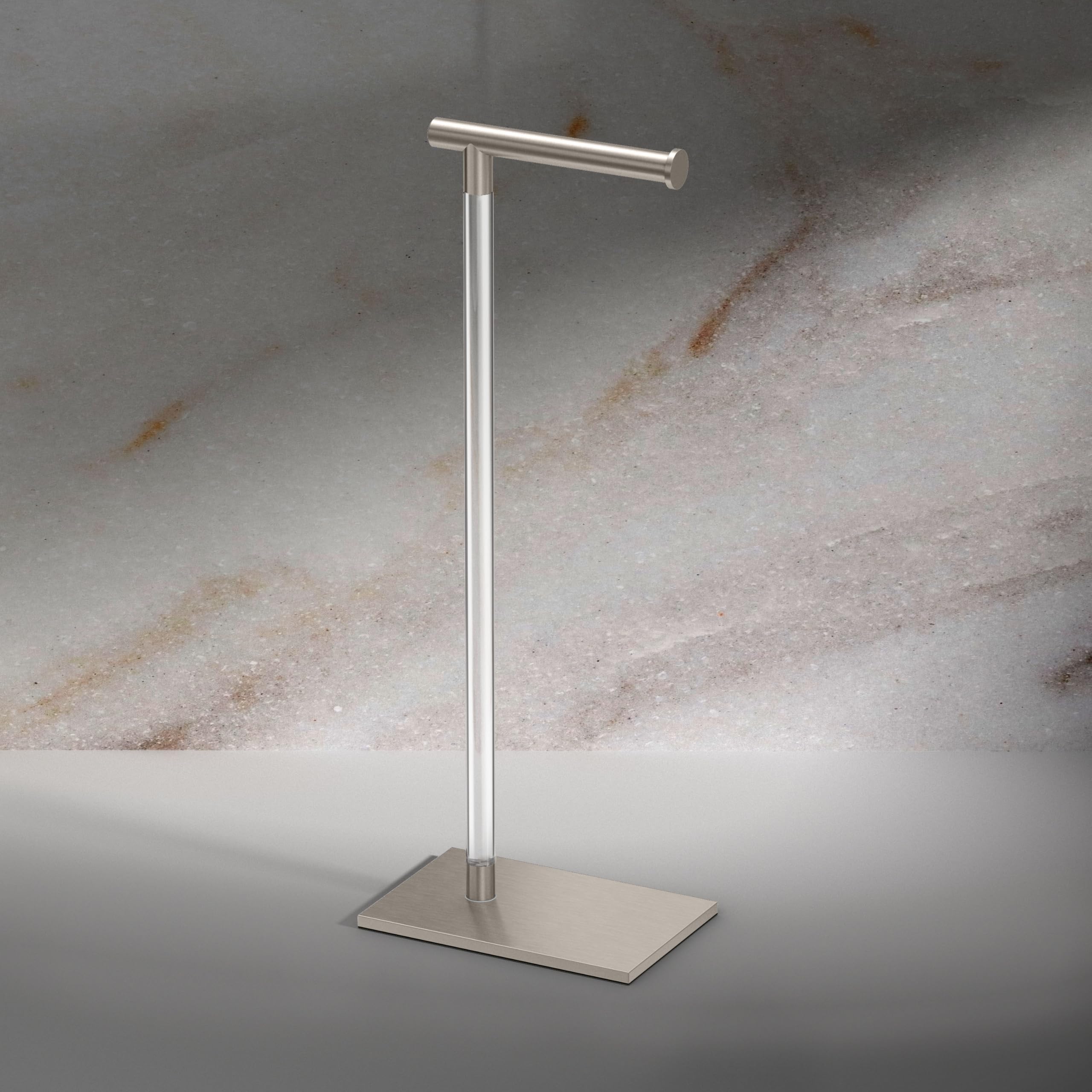 Gatco 1331Sn Modern Rectangle Base Freestanding Toilet Paper Holder 22.25 Satin Nickel/Acrylic With Weighted Base