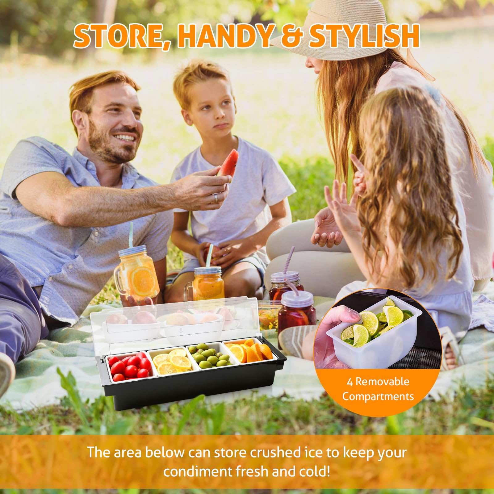 Wichemi Condiment Container With Lid Ice Chilled Condiment Server With Ice Tray Fruit, Veggie & Condiment Caddy Plastic Garnish