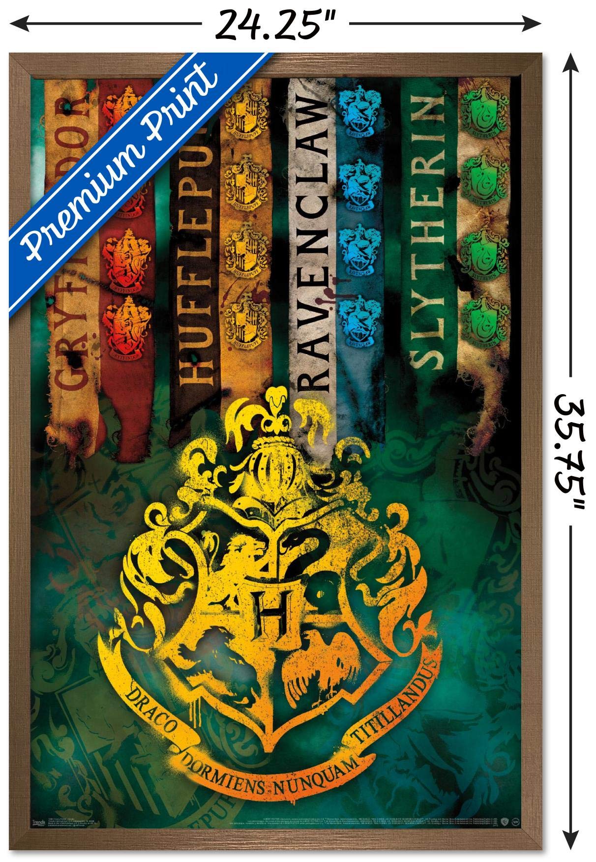 Trends International The Wizarding World: Harry Potter - House Crests Wall Poster, 22.375'' X 34'', Bronze Framed Version