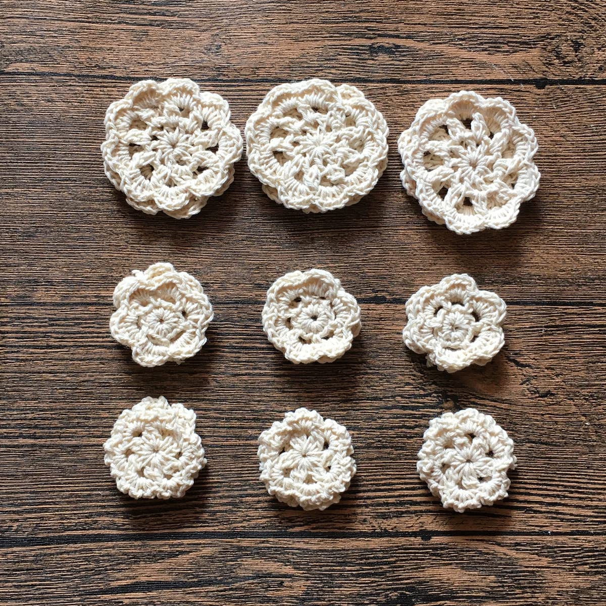 Mindplus Super Mini Doilies 1-2 Inches White Beige Cotton Small Hand Crochet Petals Lace Doilies For Crafts,Set Of 18 (White, 1-