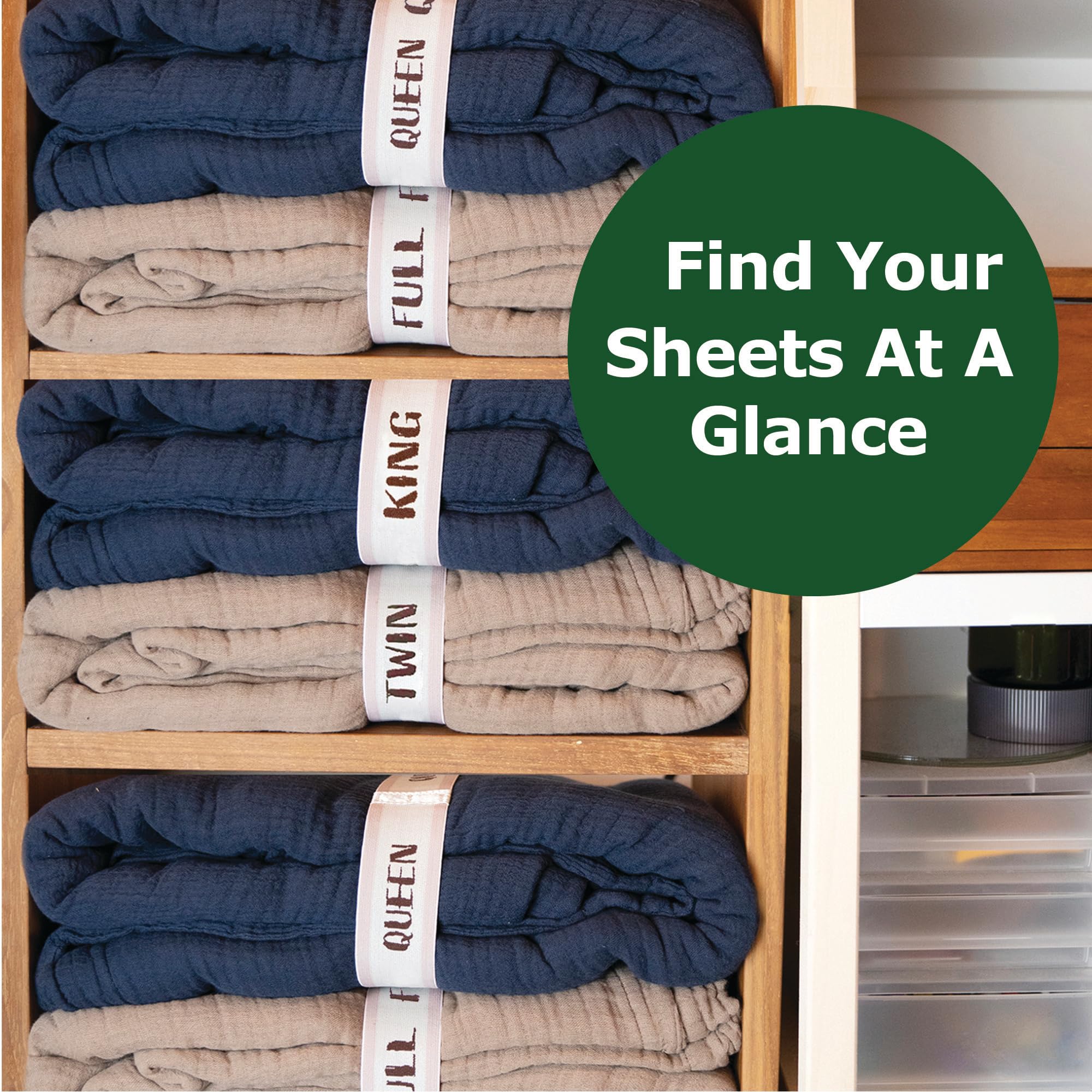 Ecohomes Bed Sheet Organizer And Storage Size Label Bands | Bed Sheets Set Organizers For Linen Closet Organization - Elastic Be