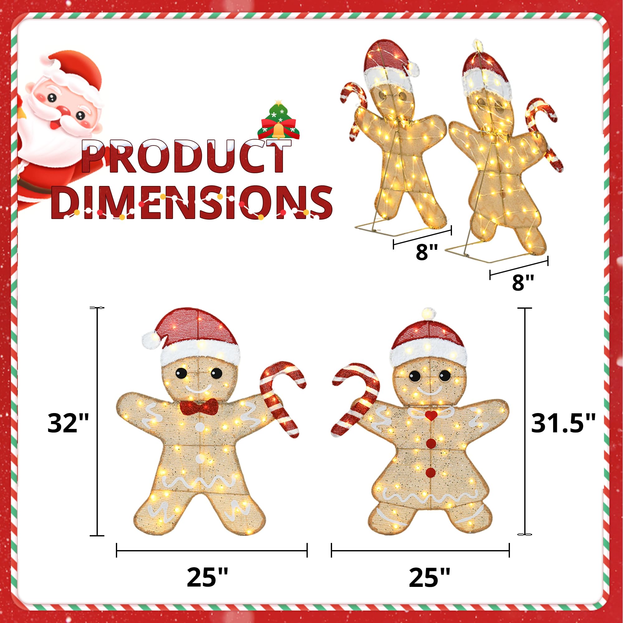 VELTENOVAIRE 32H Outdoor Gingerbread Lights, 2D Pre-lit Holiday Lawn Lights Christmas Decorations, 100 Warm White LEDs, Stake-Do